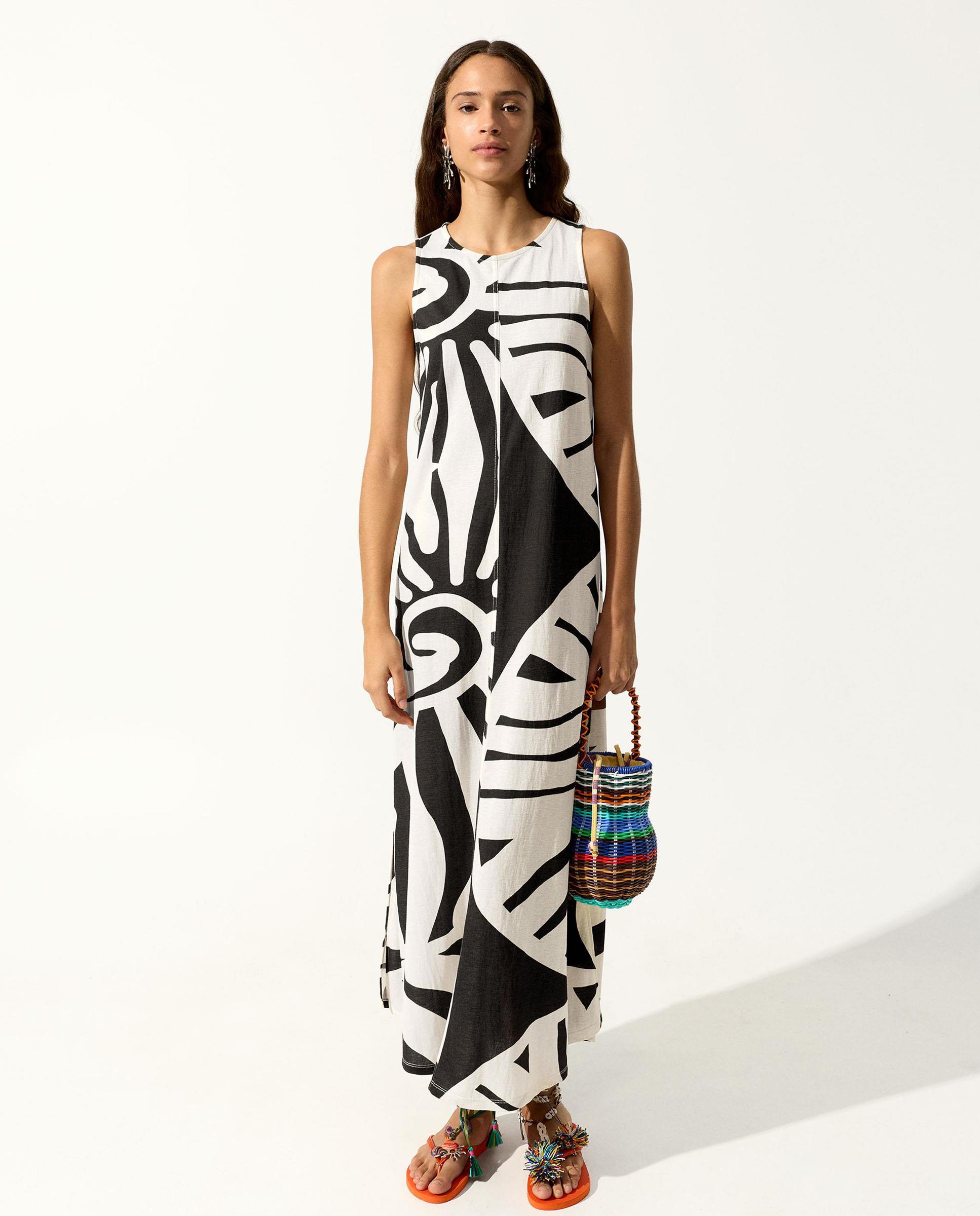 Vestido largo sin mangas con estampados marinos - Parfois - Negro Negro-1