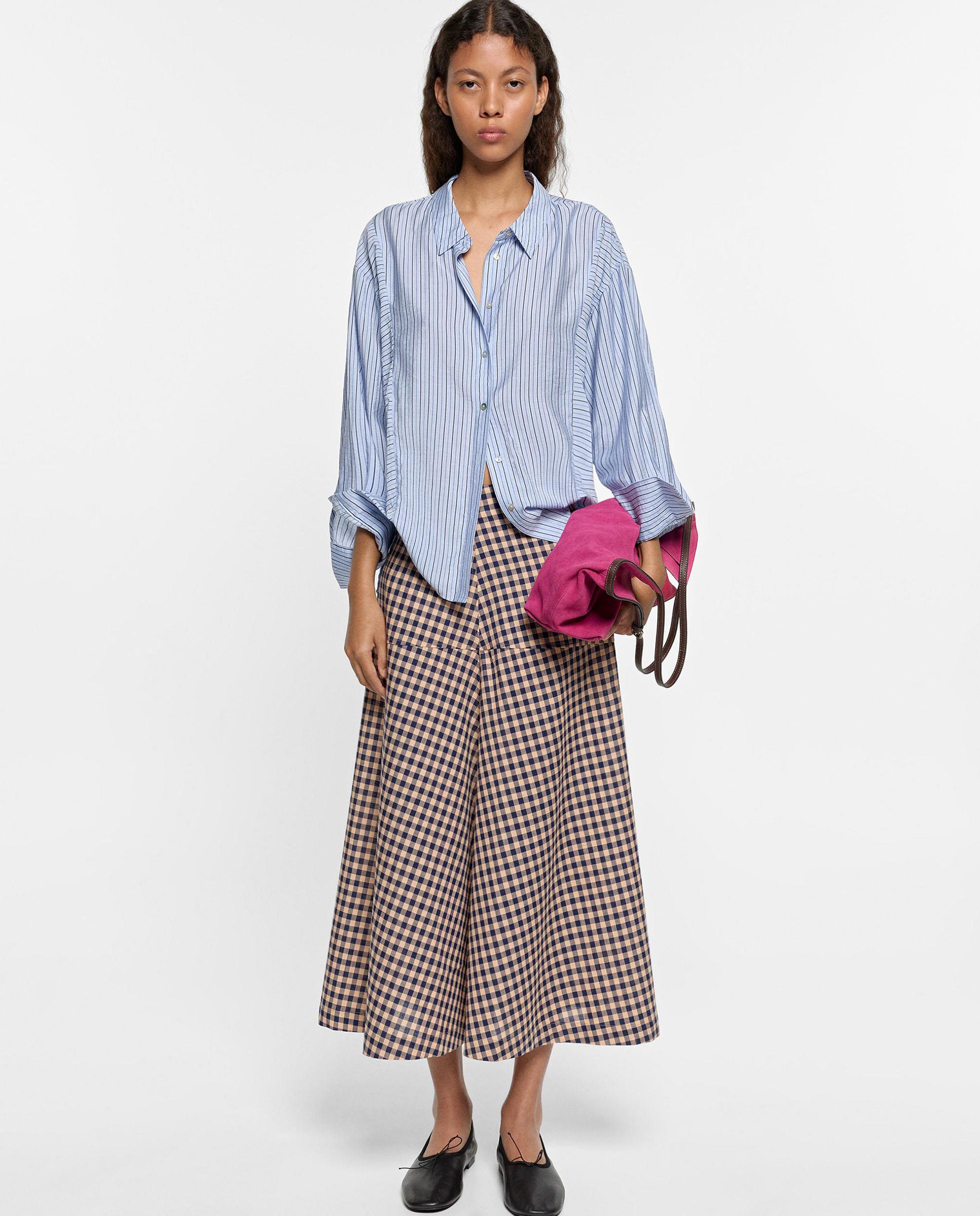 Imagen 0 de Falda midi 100% algodón con estampado de cuadros Multicolor