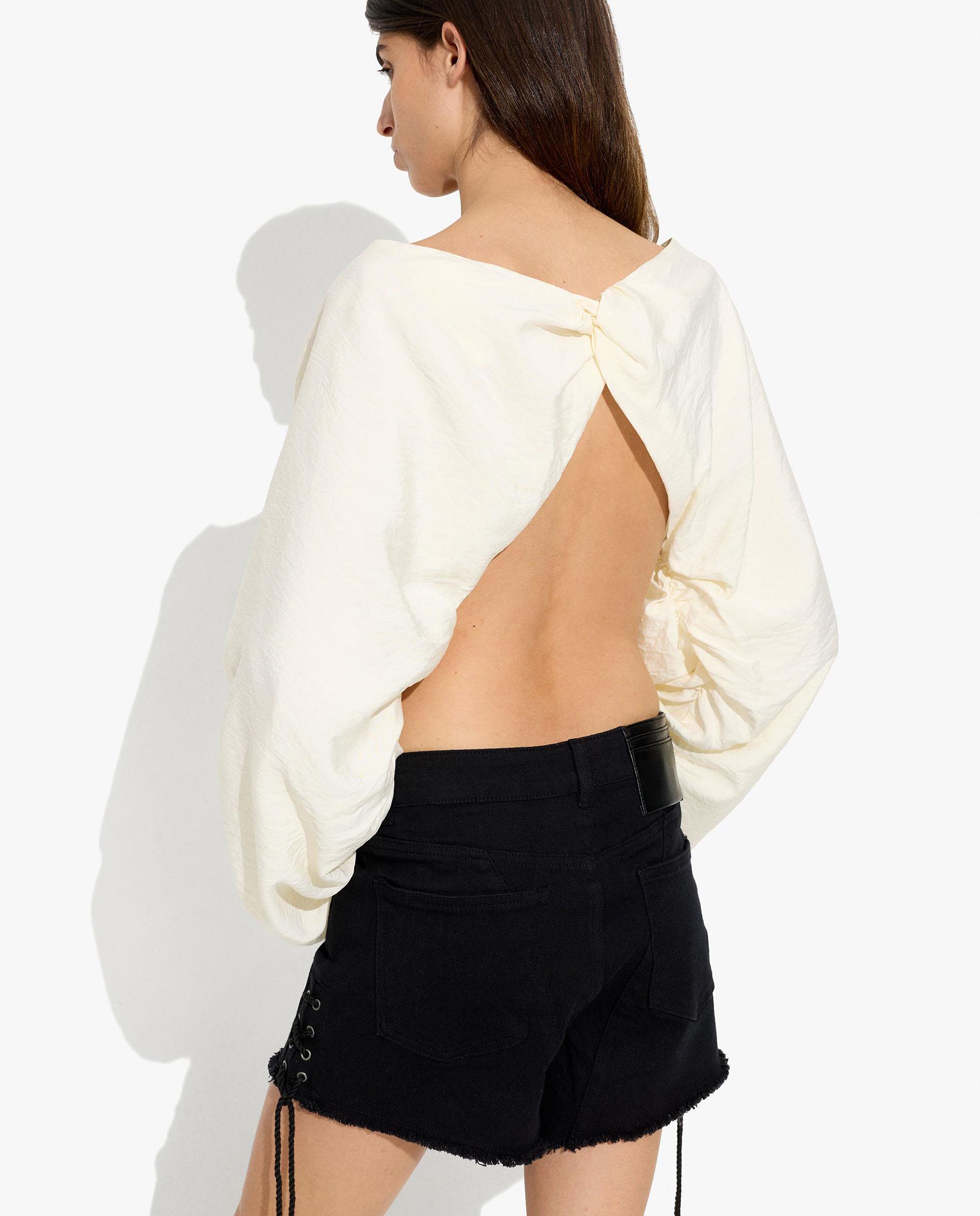 Blusa de mujer estilo cropped con mangas abullonadas - Parfois - Blanco Blanco-3