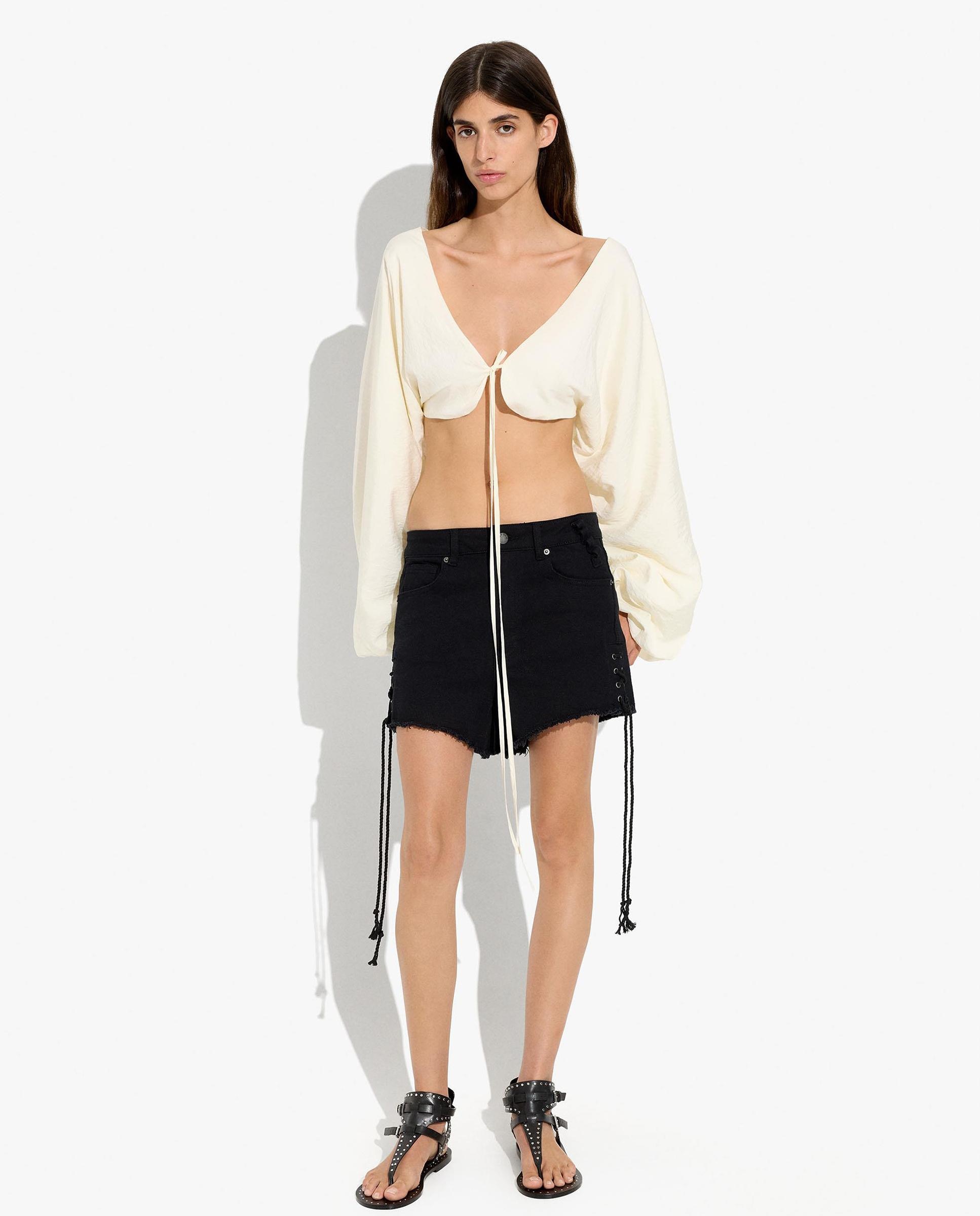 Blusa de mujer estilo cropped con mangas abullonadas - Parfois - Blanco Blanco-4