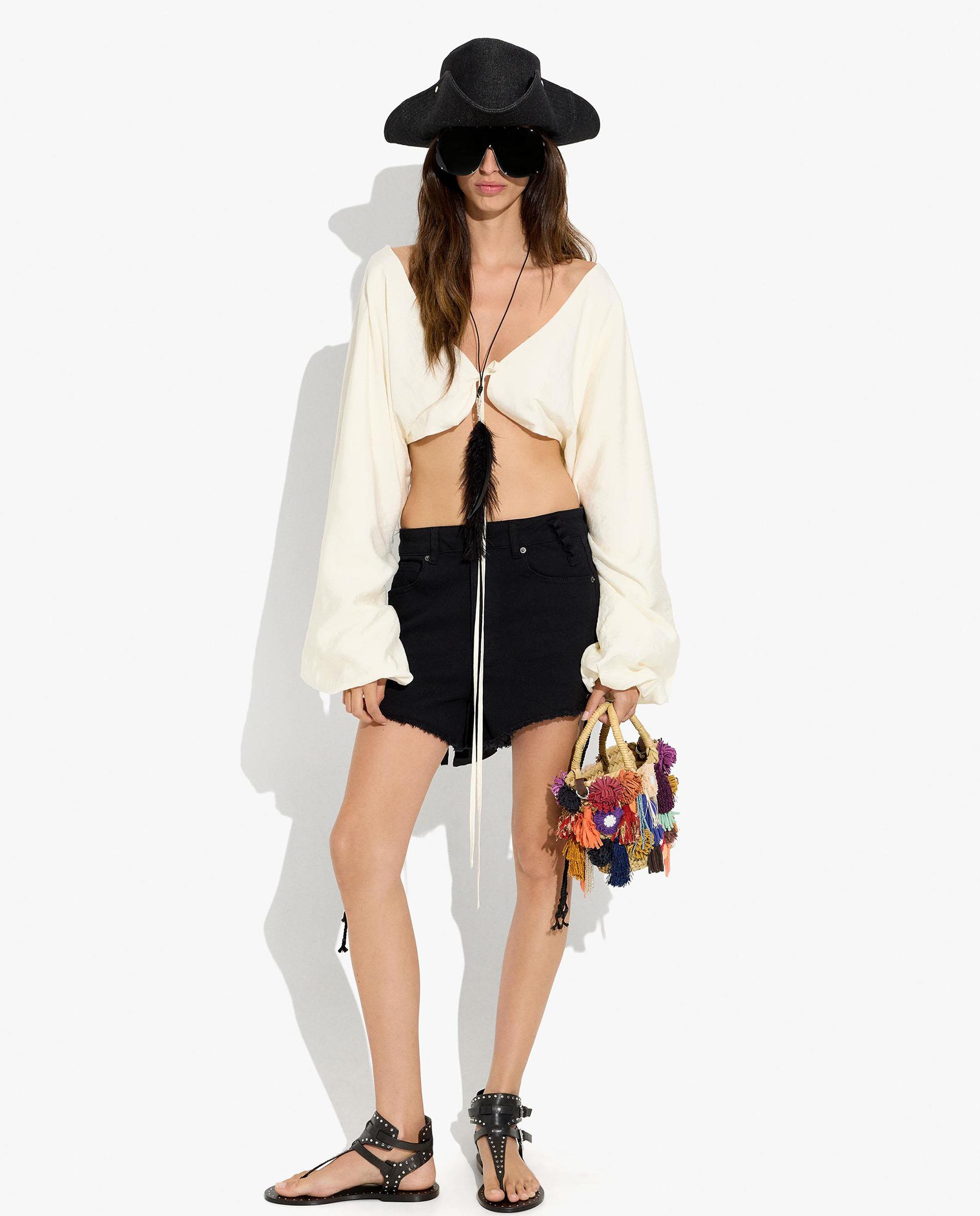Blusa de mujer estilo cropped con mangas abullonadas - Parfois - Blanco Blanco-5