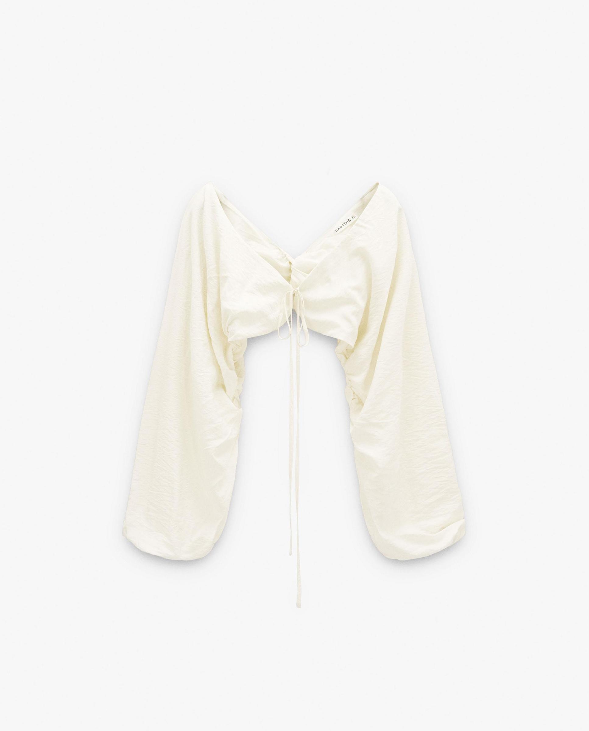 Blusa de mujer estilo cropped con mangas abullonadas - Parfois - Blanco Blanco-7