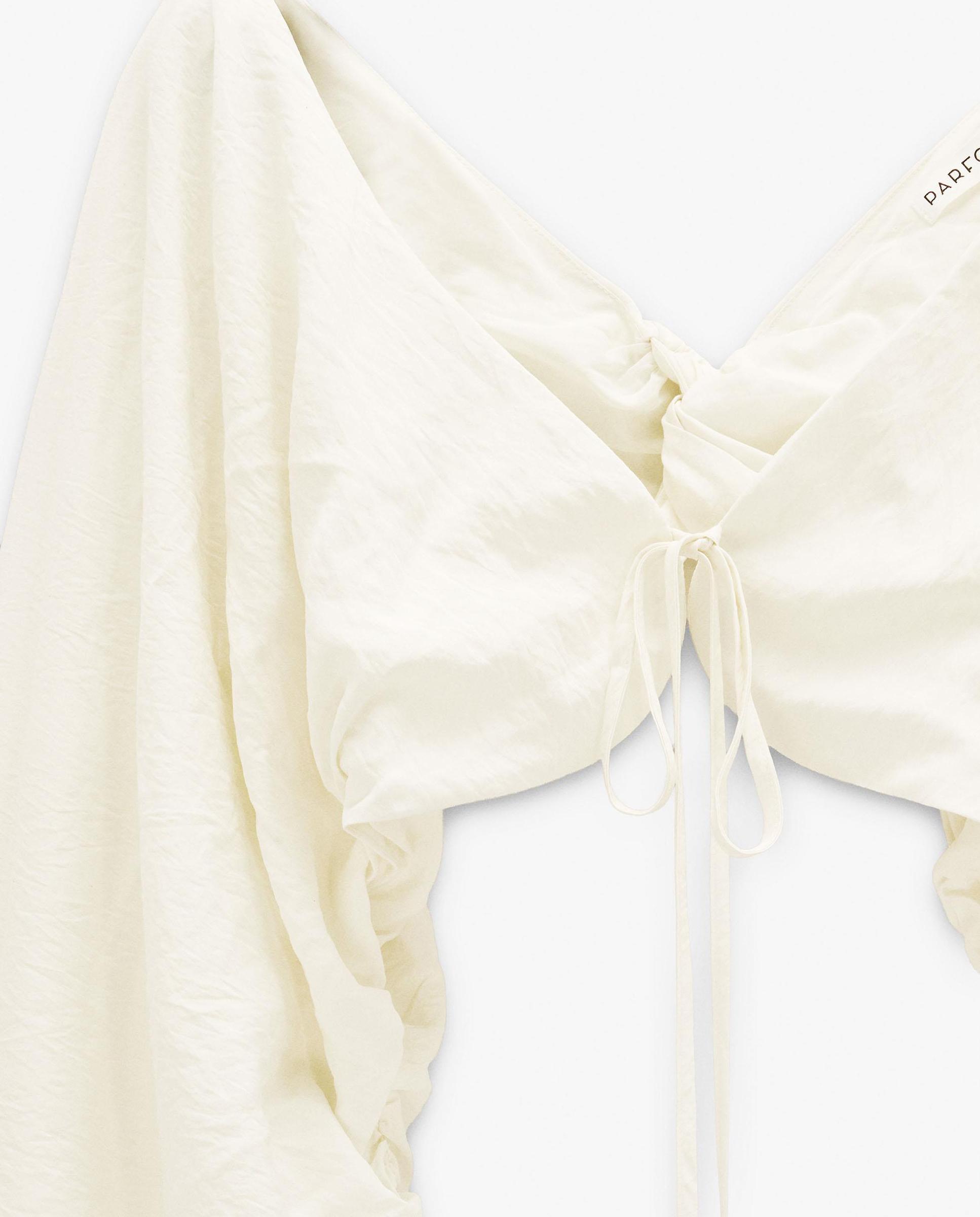 Blusa de mujer estilo cropped con mangas abullonadas - Parfois - Blanco Blanco-6
