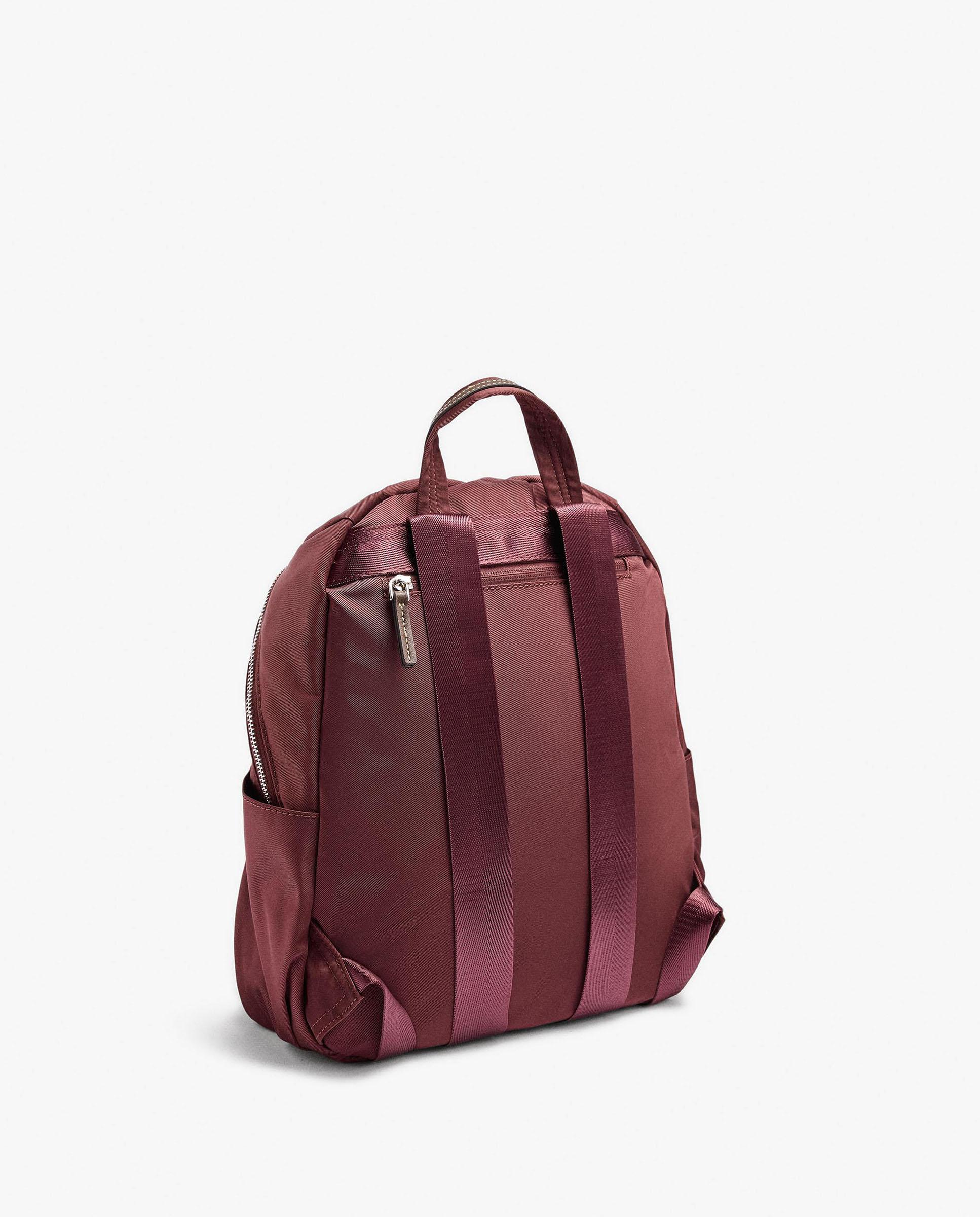 Mochila de mujer con varios compartimentos y cierre de cremallera con llavero extraíble en liso - Parfois - Burdeos Burdeos-2