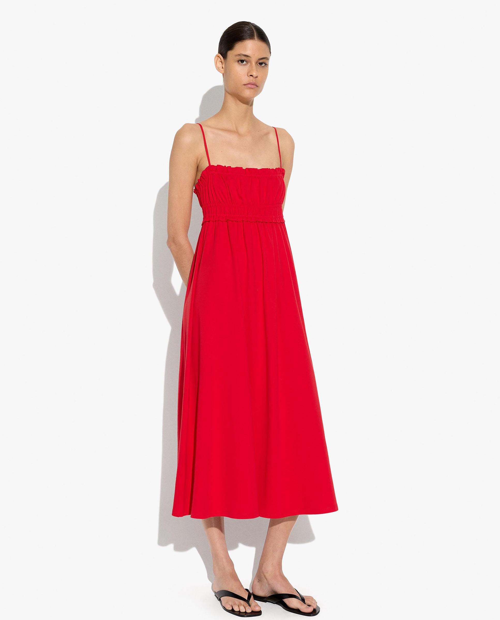 Parfois - Vestido midi 100% algodón de tirantes fluido.