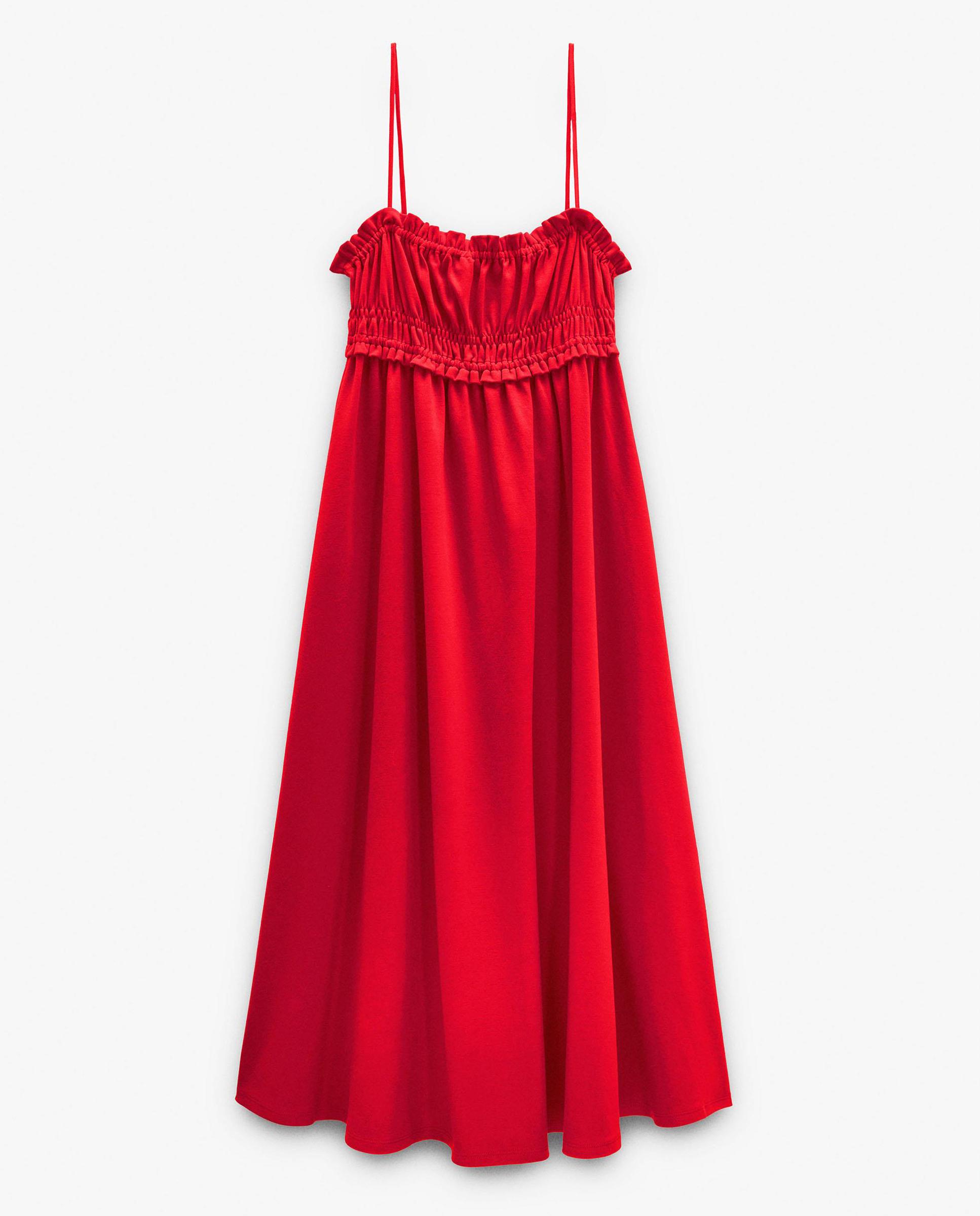 Vestido midi 100% algodón de tirantes fluido - Parfois - Rojo Rojo-6