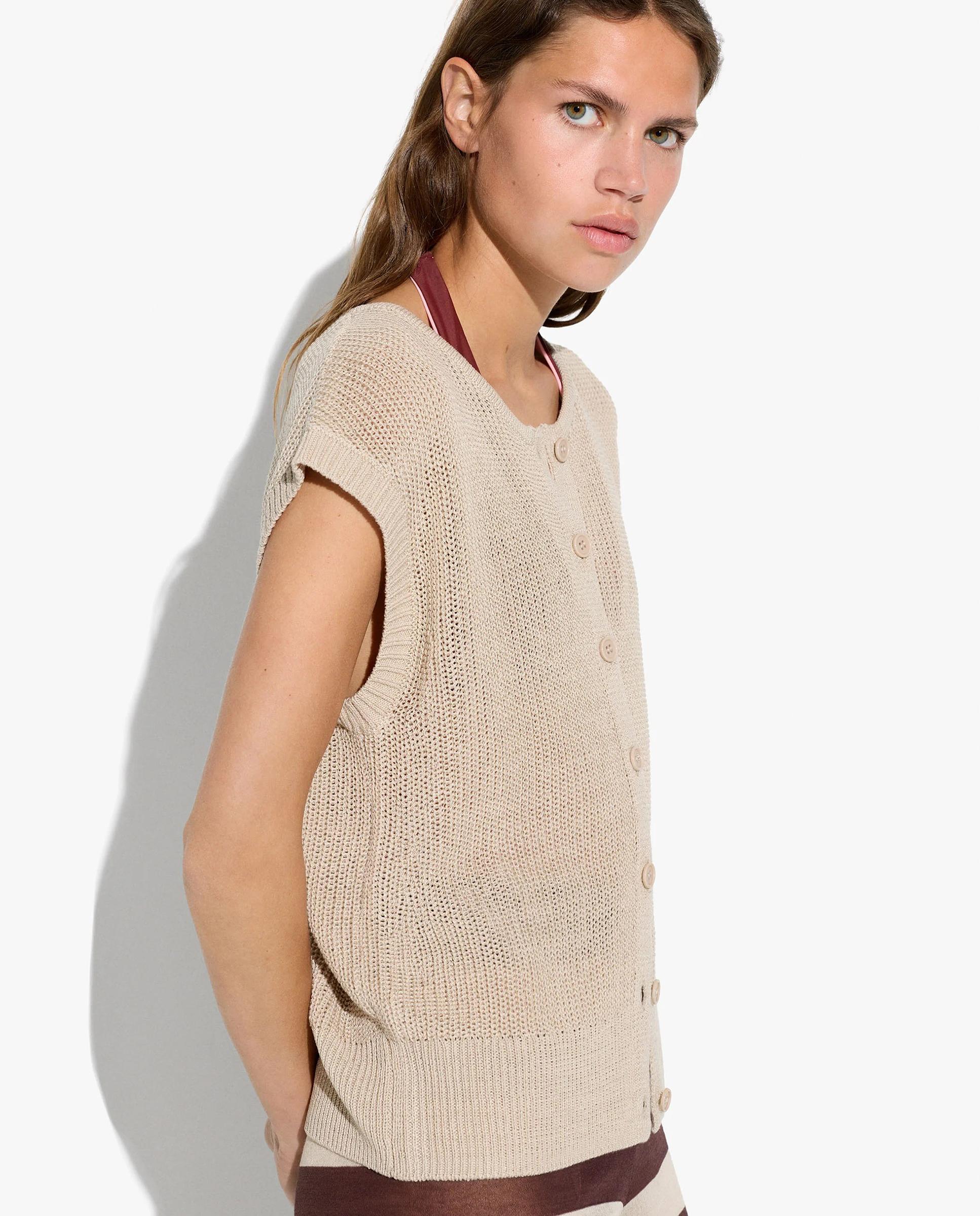 Chaleco de mujer de punto con botones en liso - Parfois - Beige Beige-3