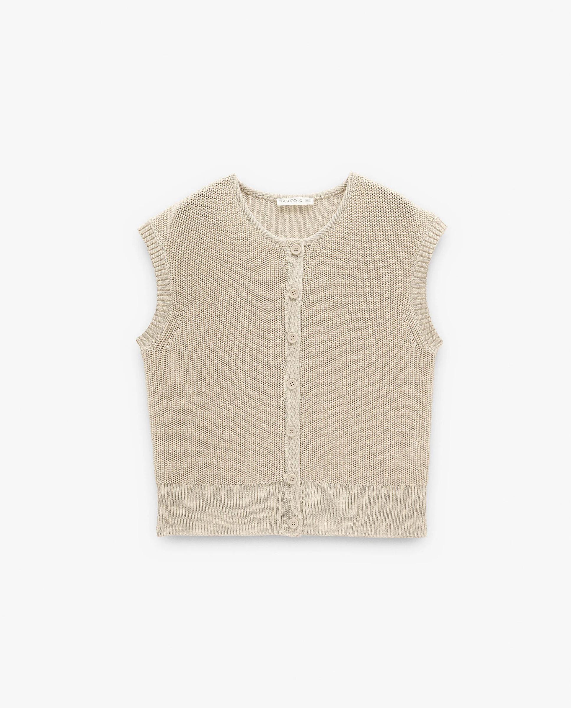 Chaleco de mujer de punto con botones en liso - Parfois - Beige Beige-6