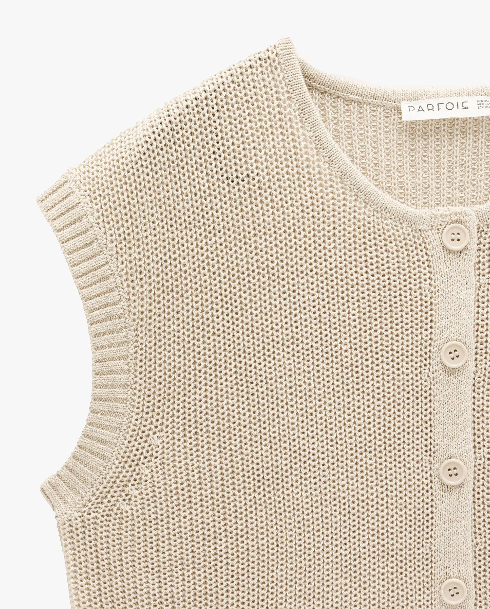 Chaleco de mujer de punto con botones en liso - Parfois - Beige Beige-5