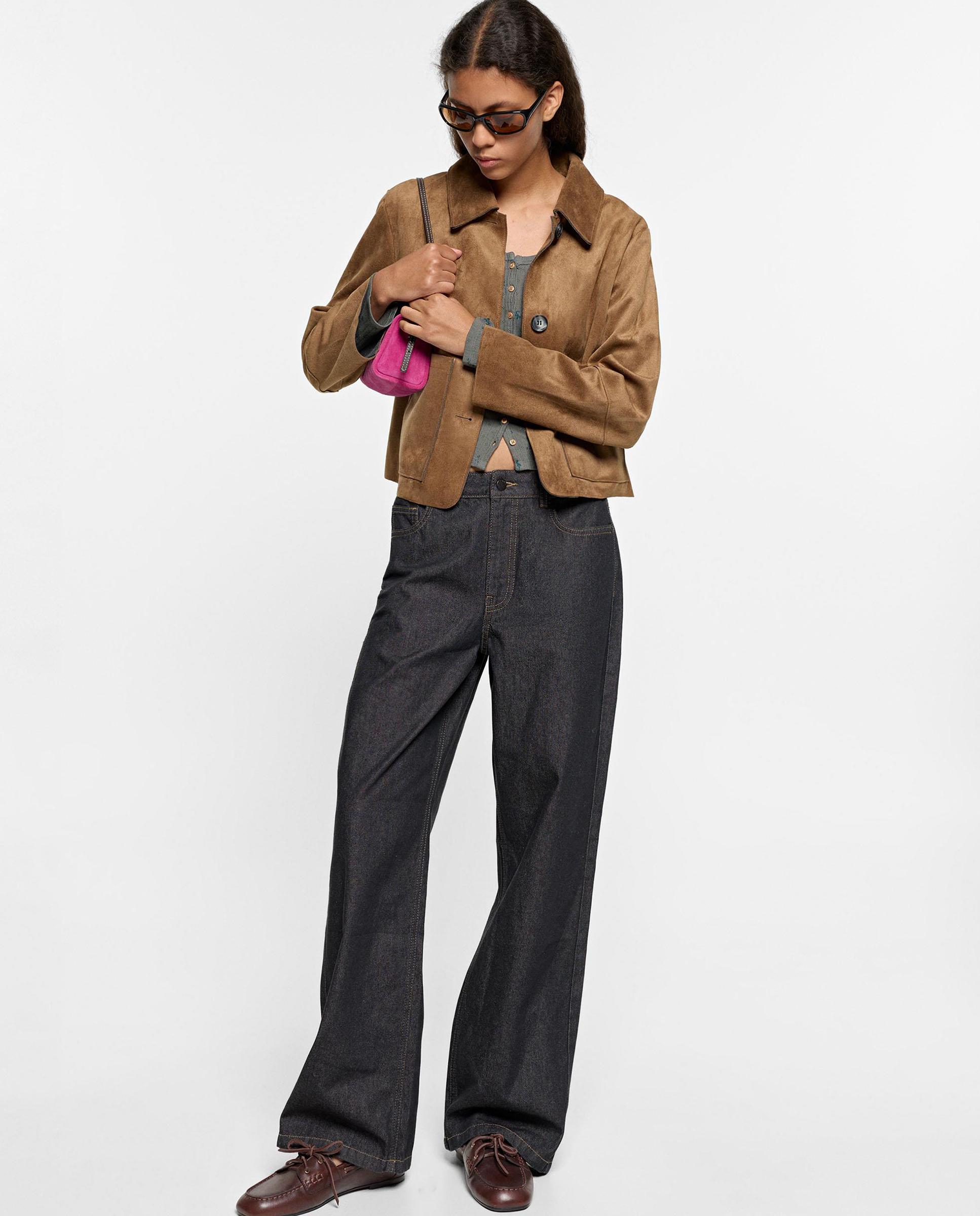 Chaqueta de mujer efecto ante con cierre de botones en liso - Parfois - Camel Camel-2