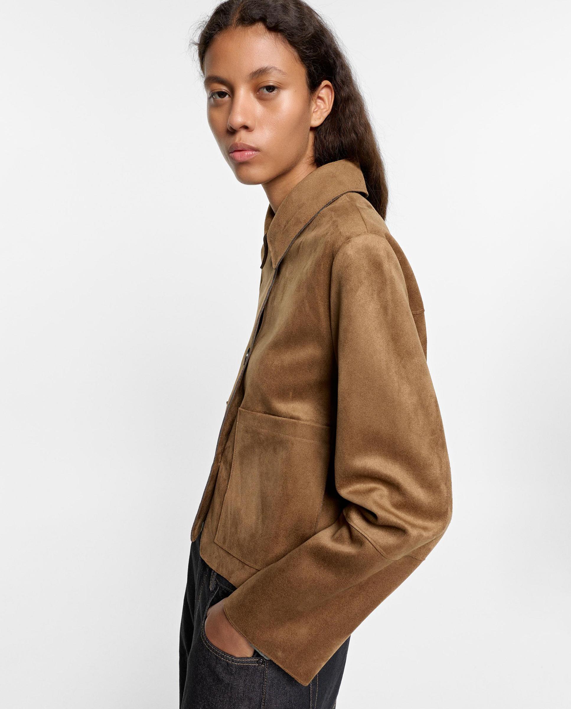Chaqueta de mujer efecto ante con cierre de botones en liso - Parfois - Camel Camel-3
