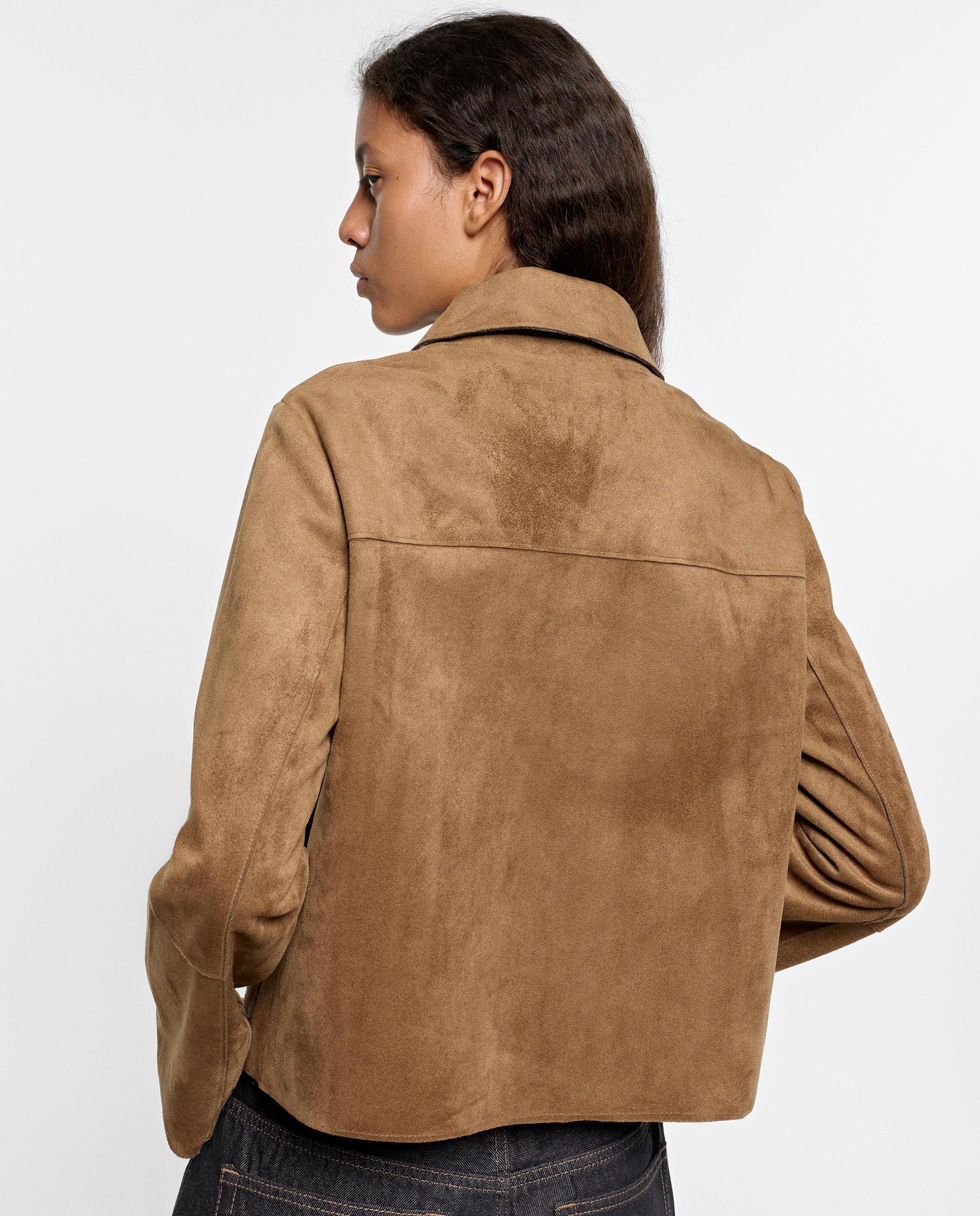 Chaqueta de mujer efecto ante con cierre de botones en liso - Parfois - Camel Camel-4