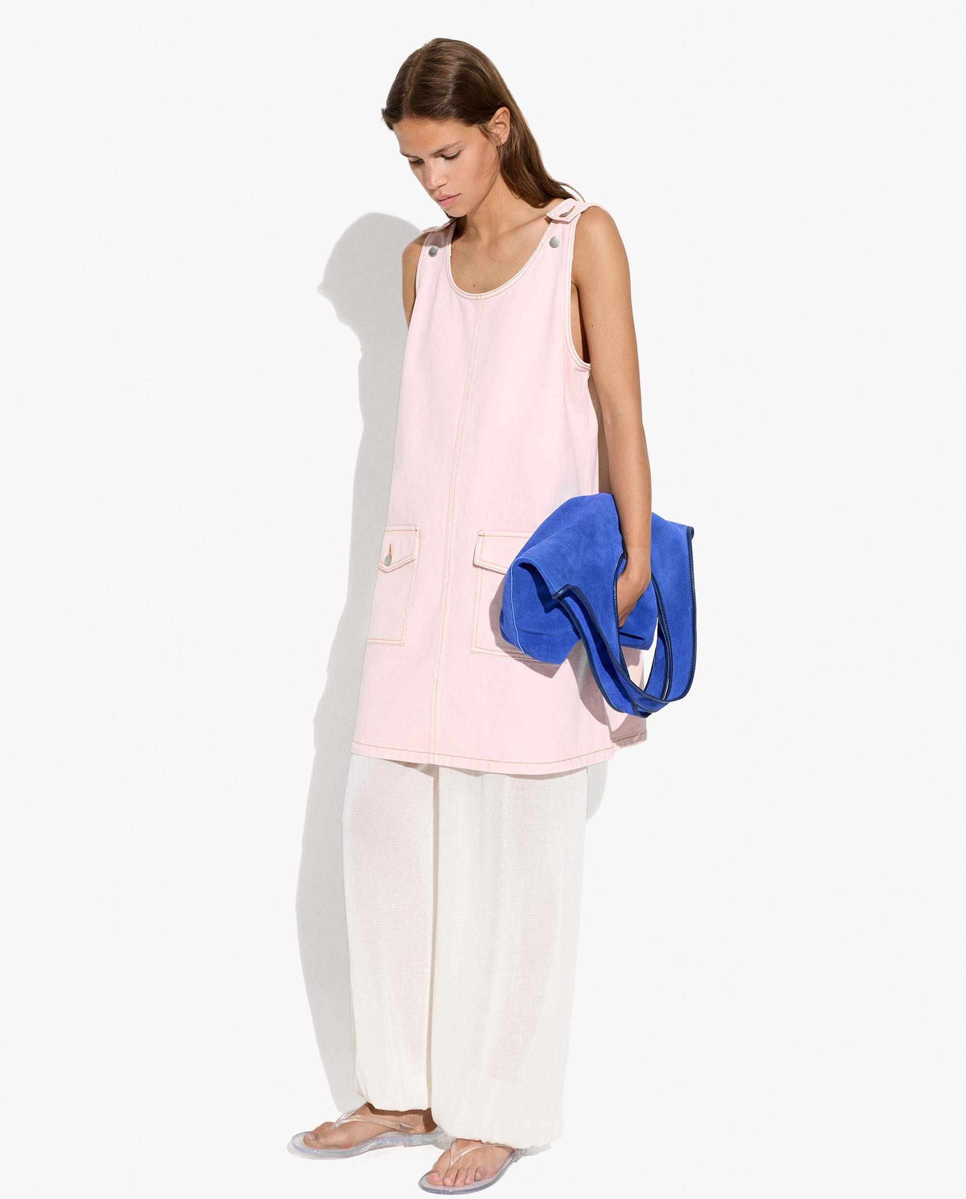 Parfois - Vestido corto 100% algodón con bolsillos de solapa en liso.