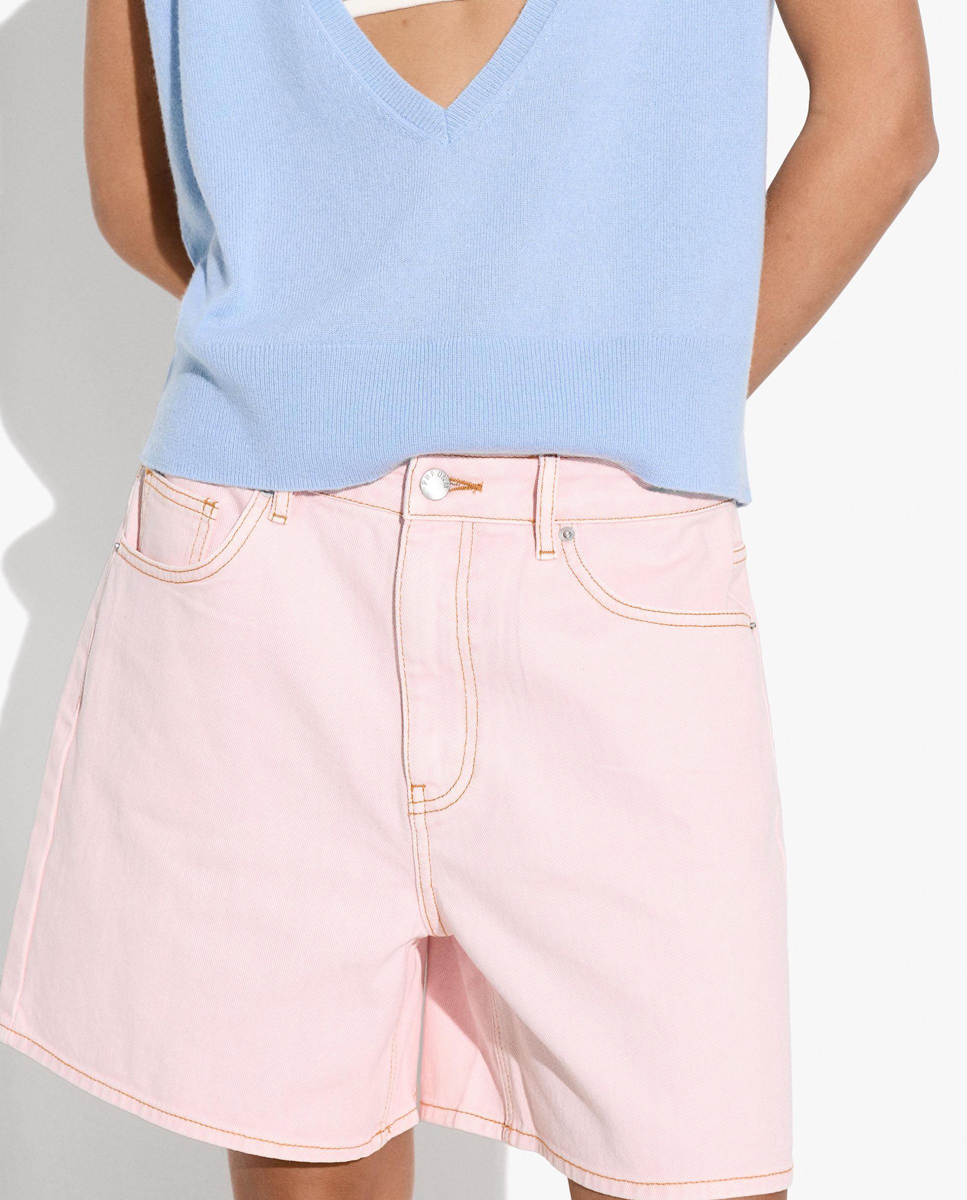 Bermudas de mujer 100% algodón vaquero con bolsillos laterales en liso - Parfois - Rosa Rosa-2