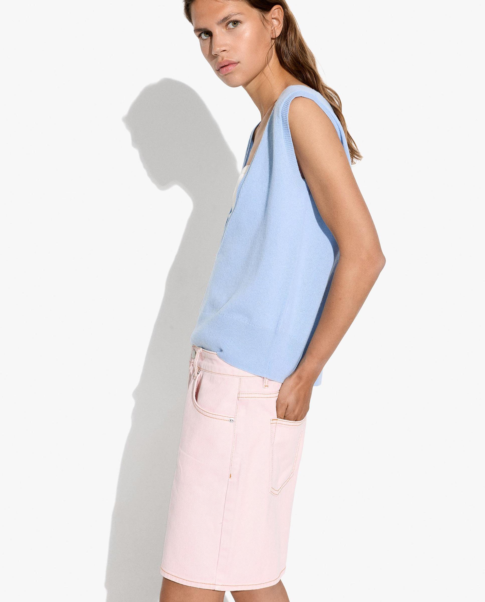 Bermudas de mujer 100% algodón vaquero con bolsillos laterales en liso - Parfois - Rosa Rosa-3