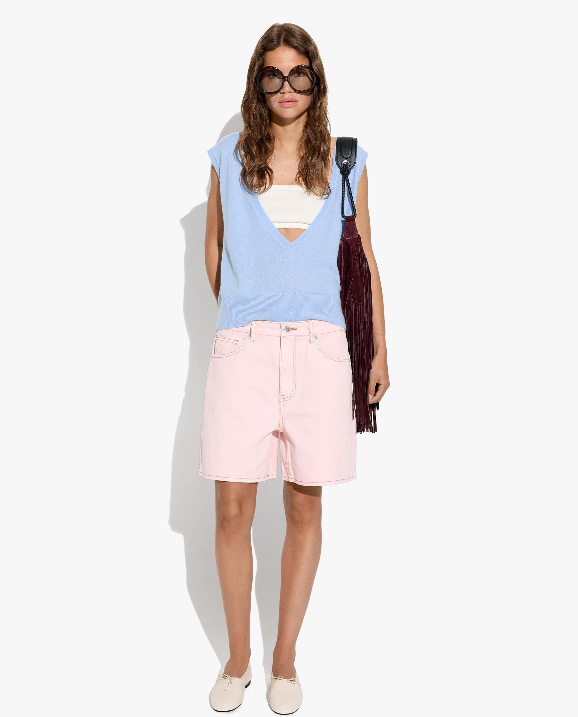 Bermudas de mujer 100% algodón vaquero con bolsillos laterales en liso - Parfois - Rosa Rosa-5
