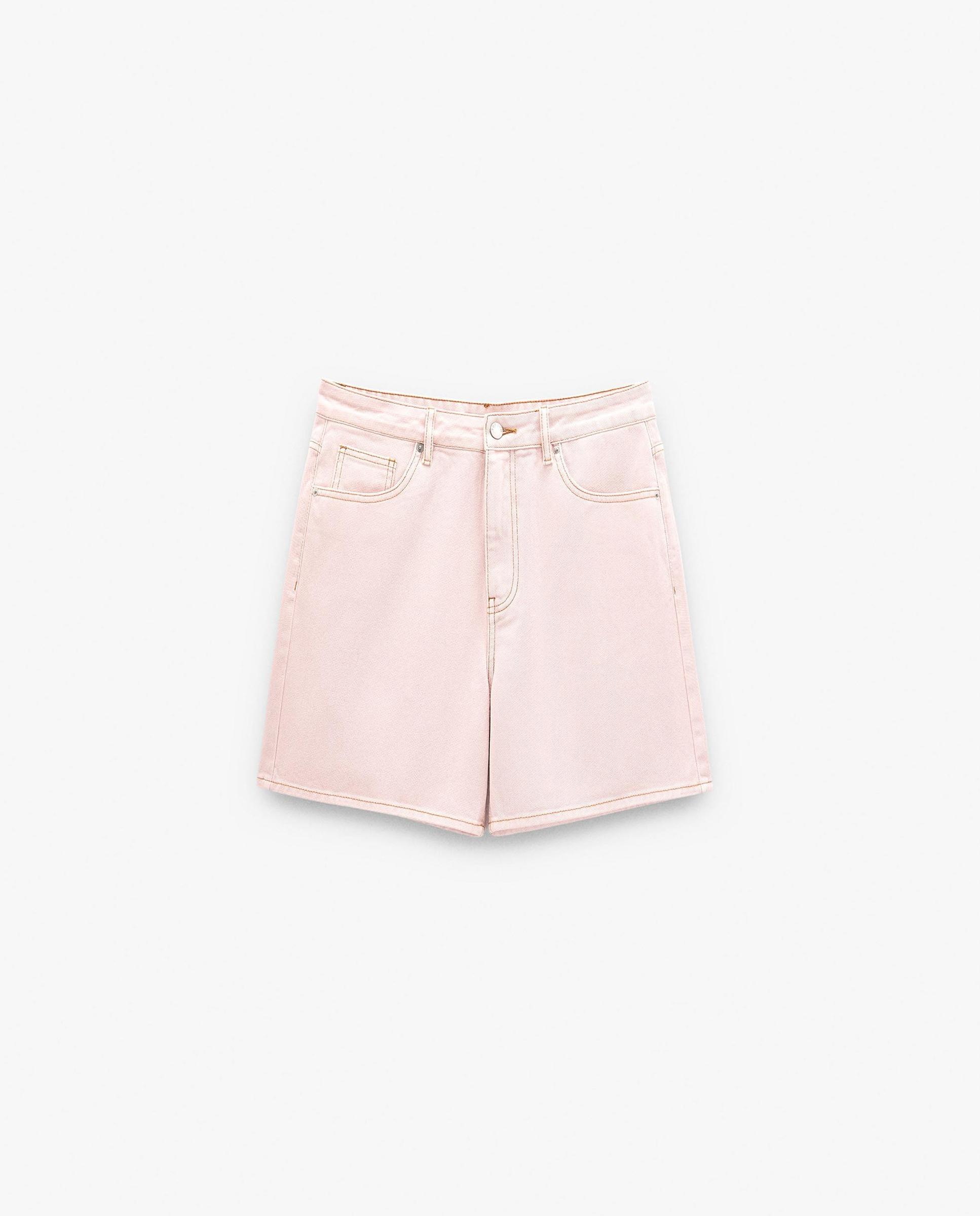Bermudas de mujer 100% algodón vaquero con bolsillos laterales en liso - Parfois - Rosa Rosa-7