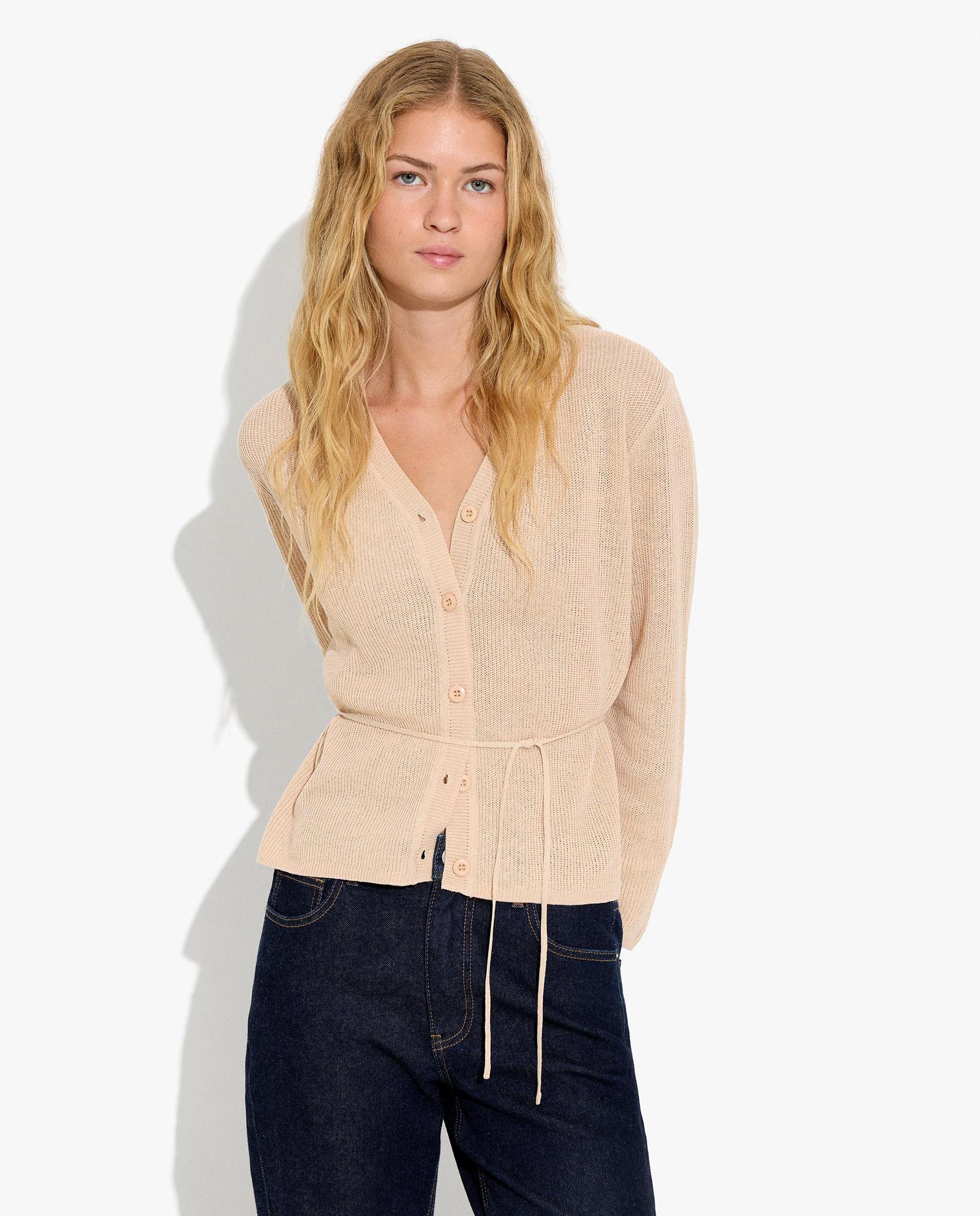 Cárdigan de mujer de punto con botones en liso - Parfois - Beige Beige-1