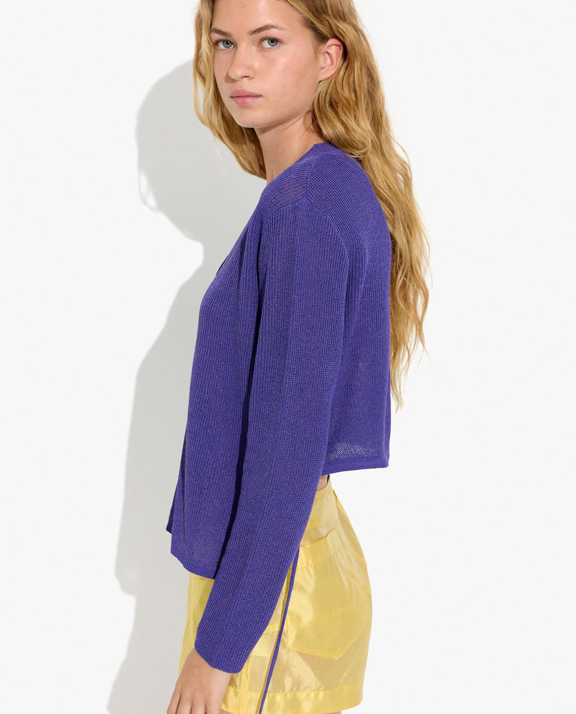 Cárdigan de mujer de punto con botones en liso - Parfois - Morado Morado-3
