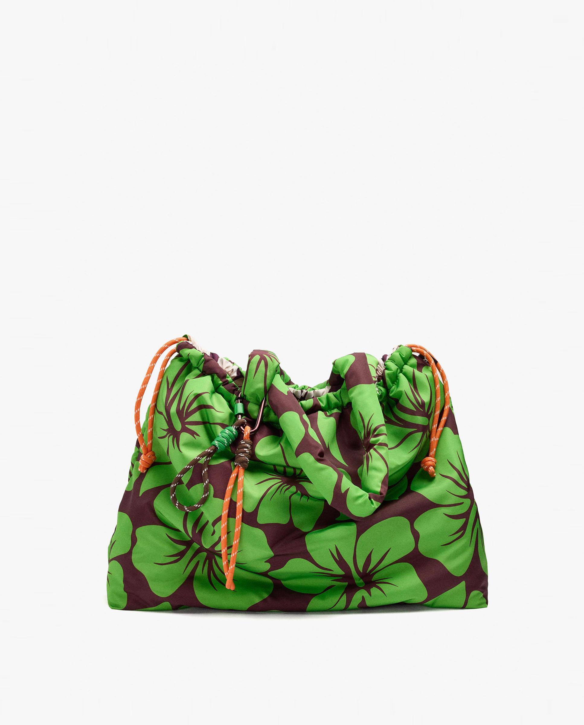 Shopper grande con cierre fruncido y estampado floral - Parfois - Verde Verde-1