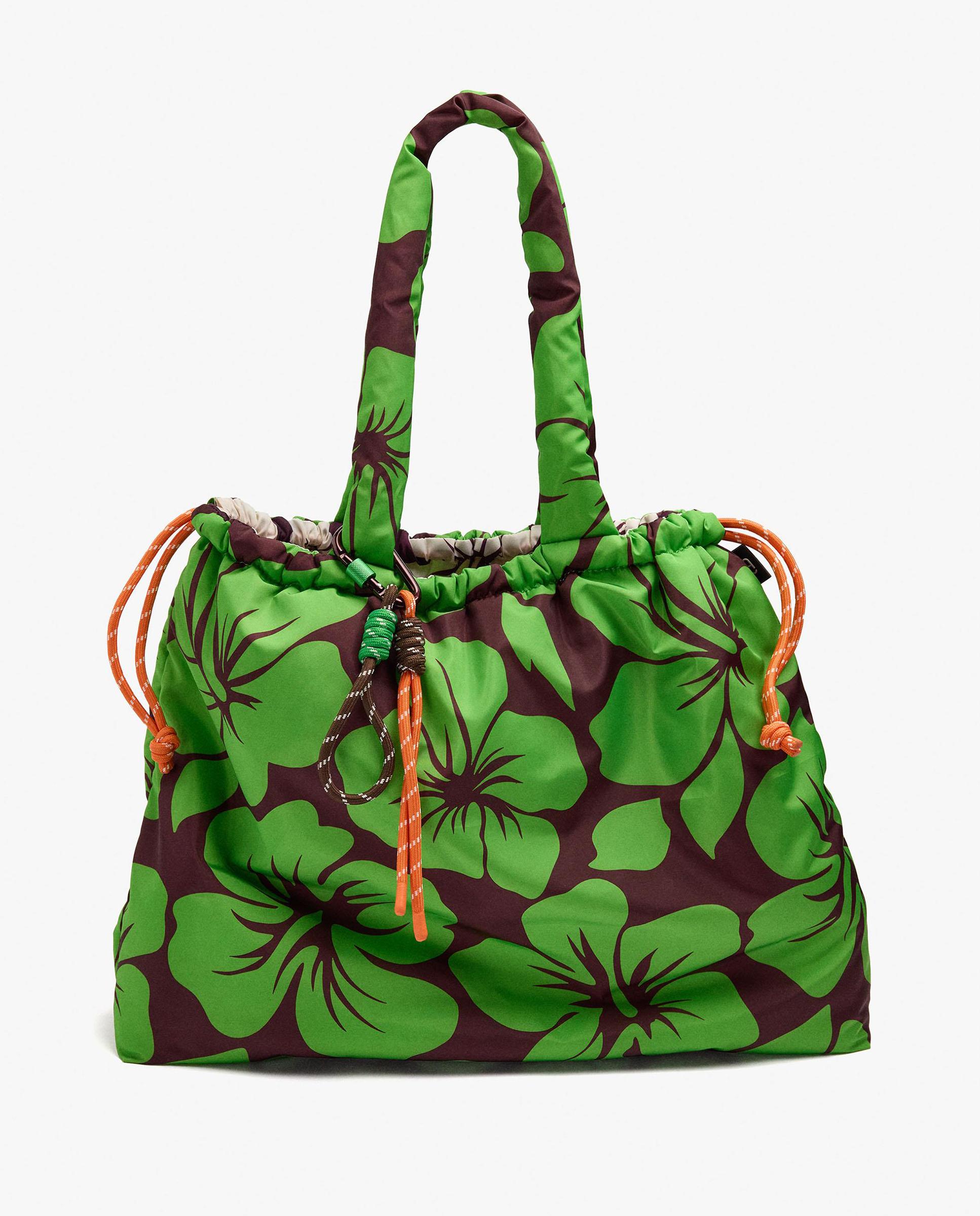 Shopper grande con cierre fruncido y estampado floral - Parfois - Verde Verde-5