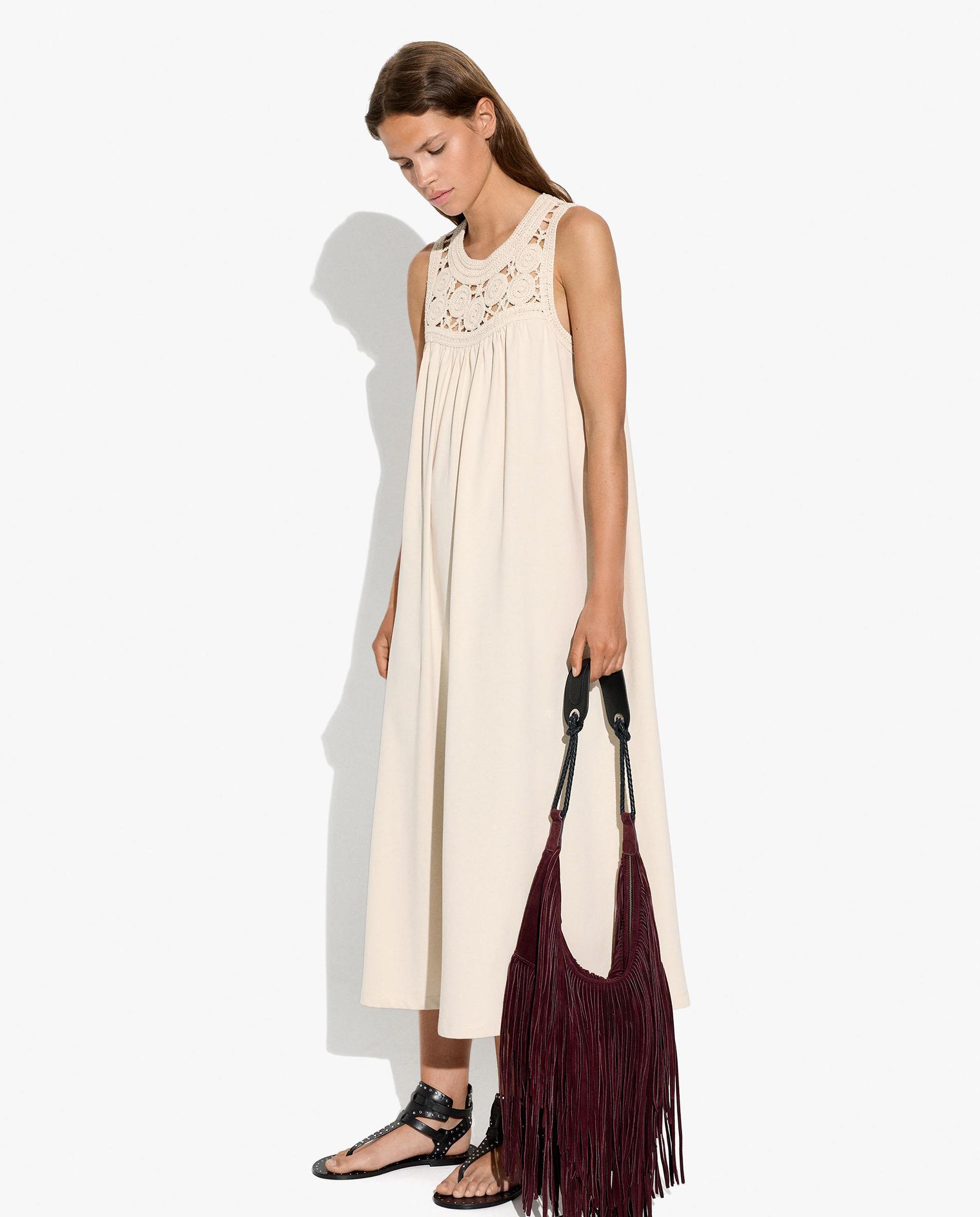Vestido midi sin mangas con detalles de crochet - Parfois - Crudo Crudo-1