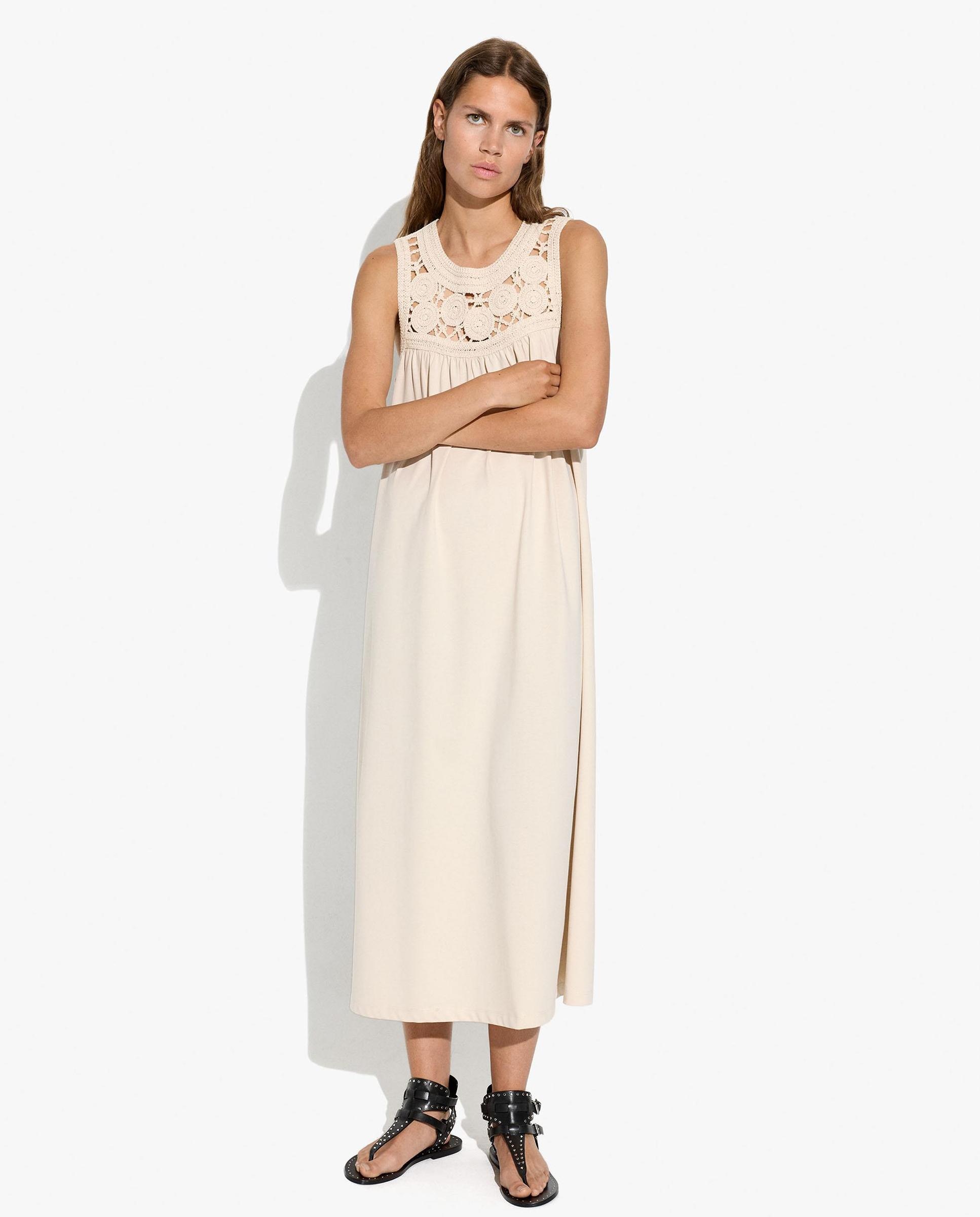 Vestido midi sin mangas con detalles de crochet - Parfois - Crudo Crudo-2