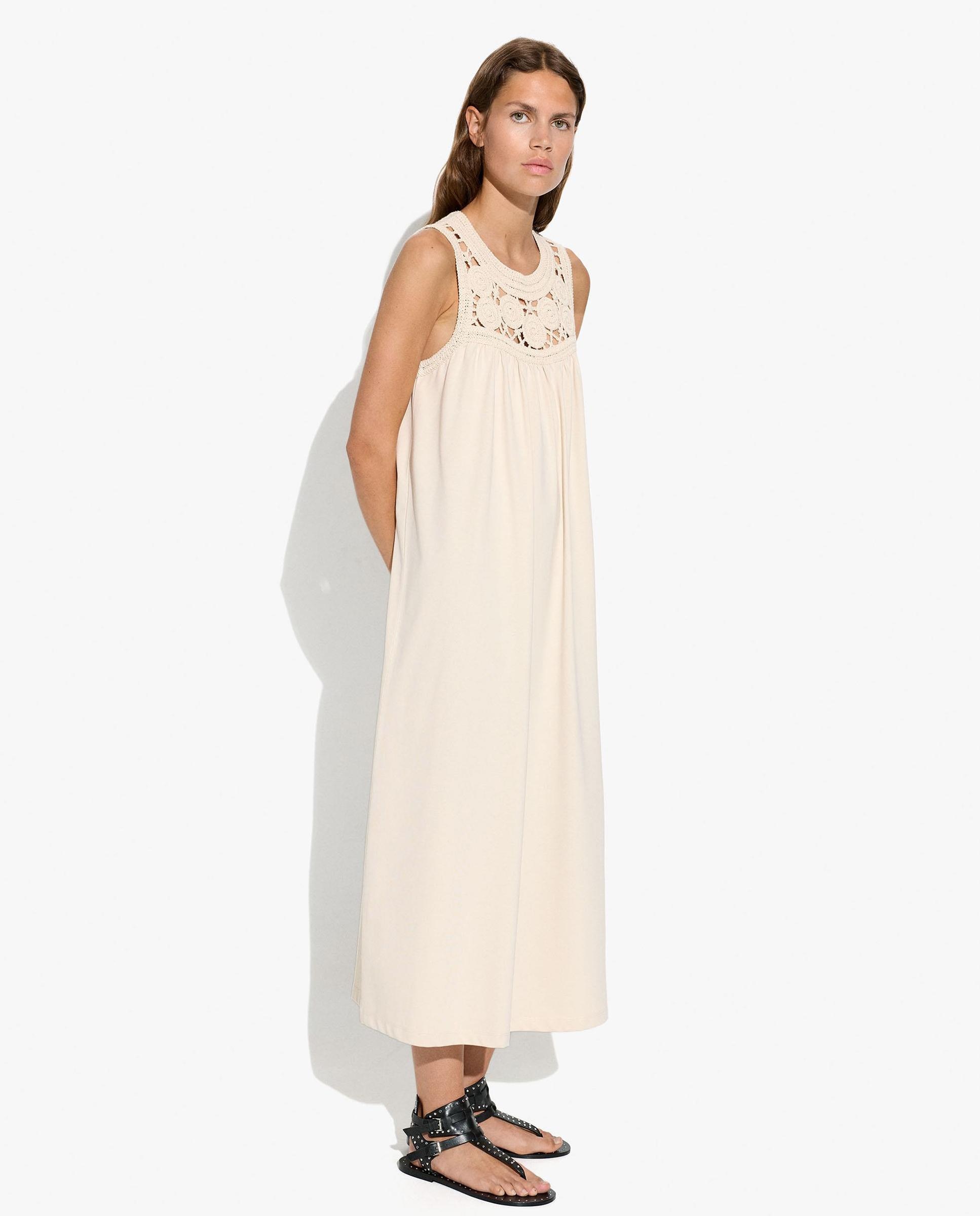 Vestido midi sin mangas con detalles de crochet - Parfois - Crudo Crudo-3