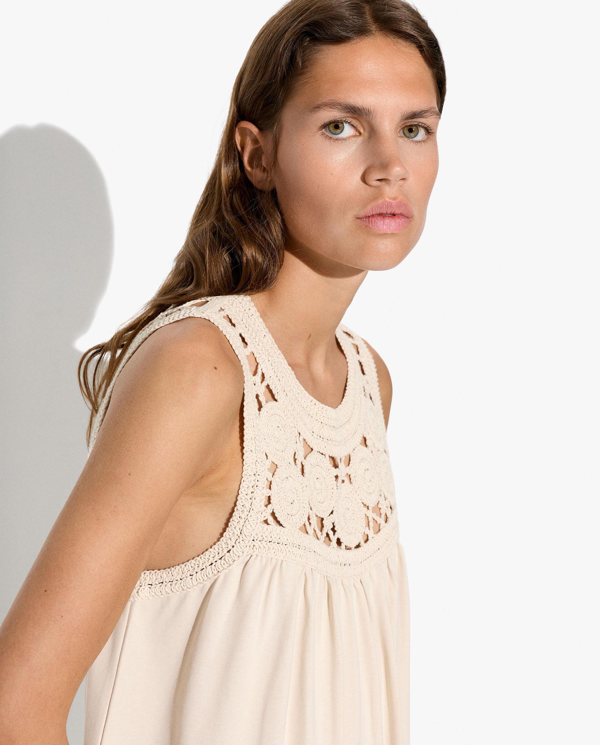 Vestido midi sin mangas con detalles de crochet - Parfois - Crudo Crudo-5