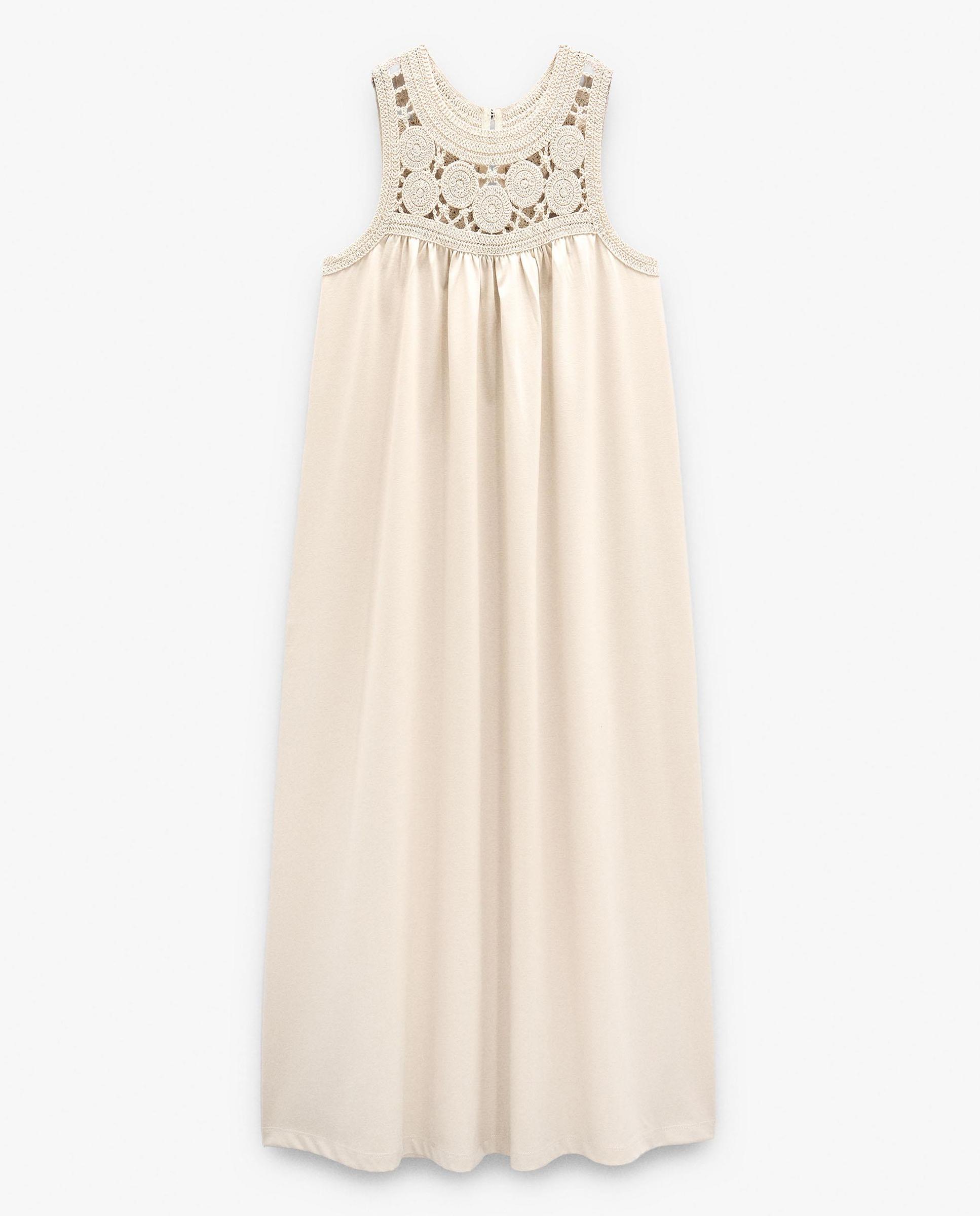 Vestido midi sin mangas con detalles de crochet - Parfois - Crudo Crudo-7