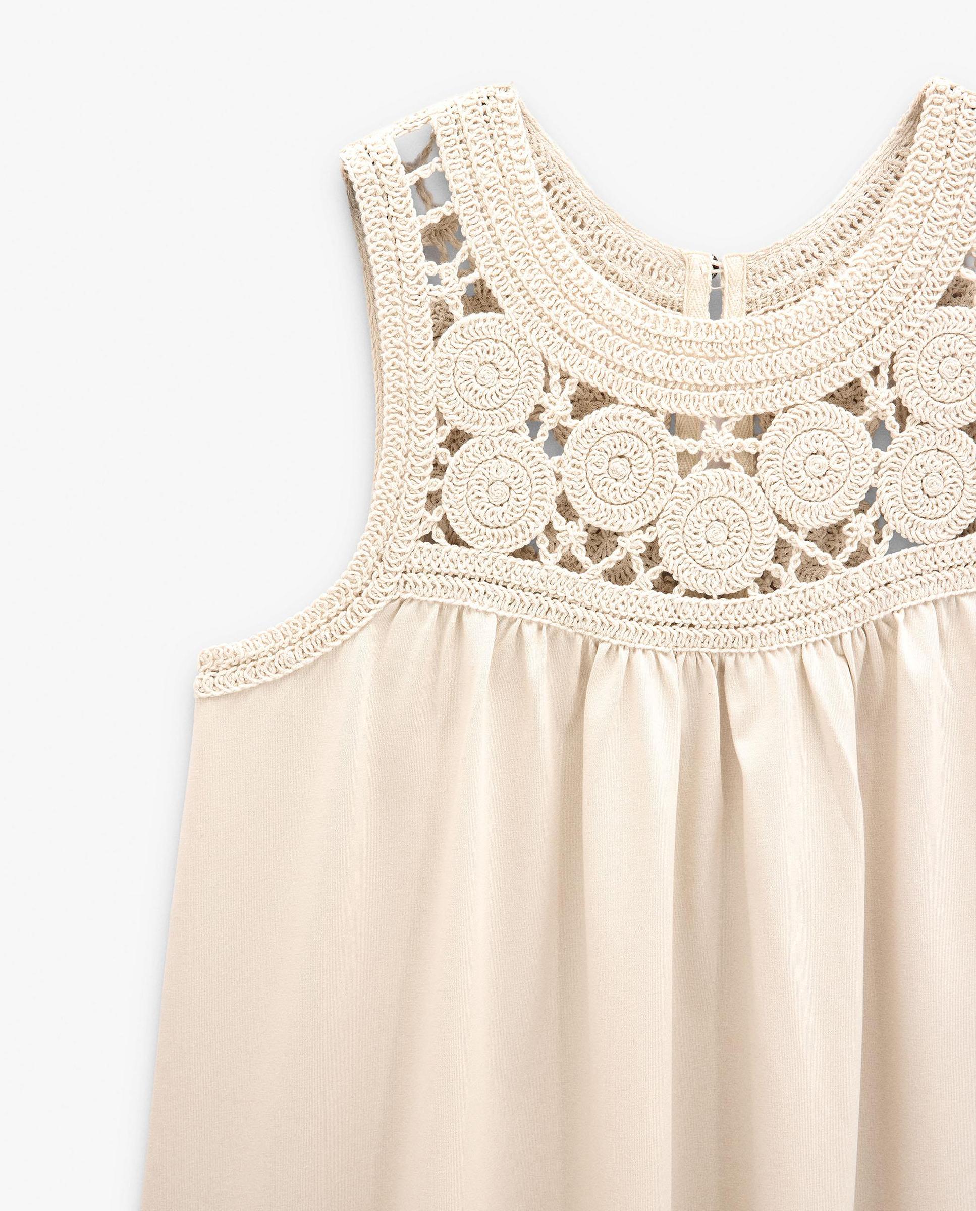 Vestido midi sin mangas con detalles de crochet - Parfois - Crudo Crudo-6