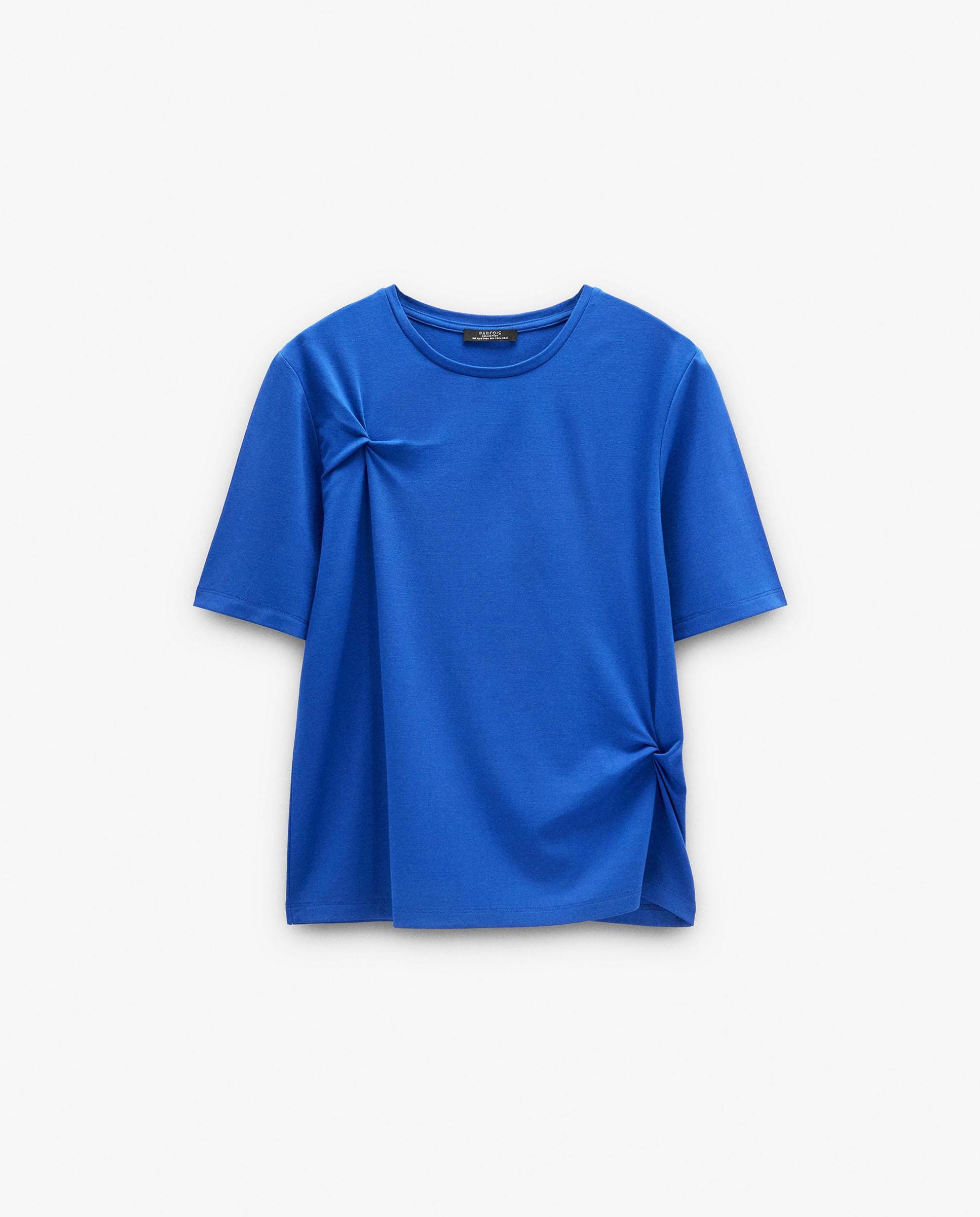 Camiseta de mujer de manga corta con fruncido - Parfois - Azul Azul-7