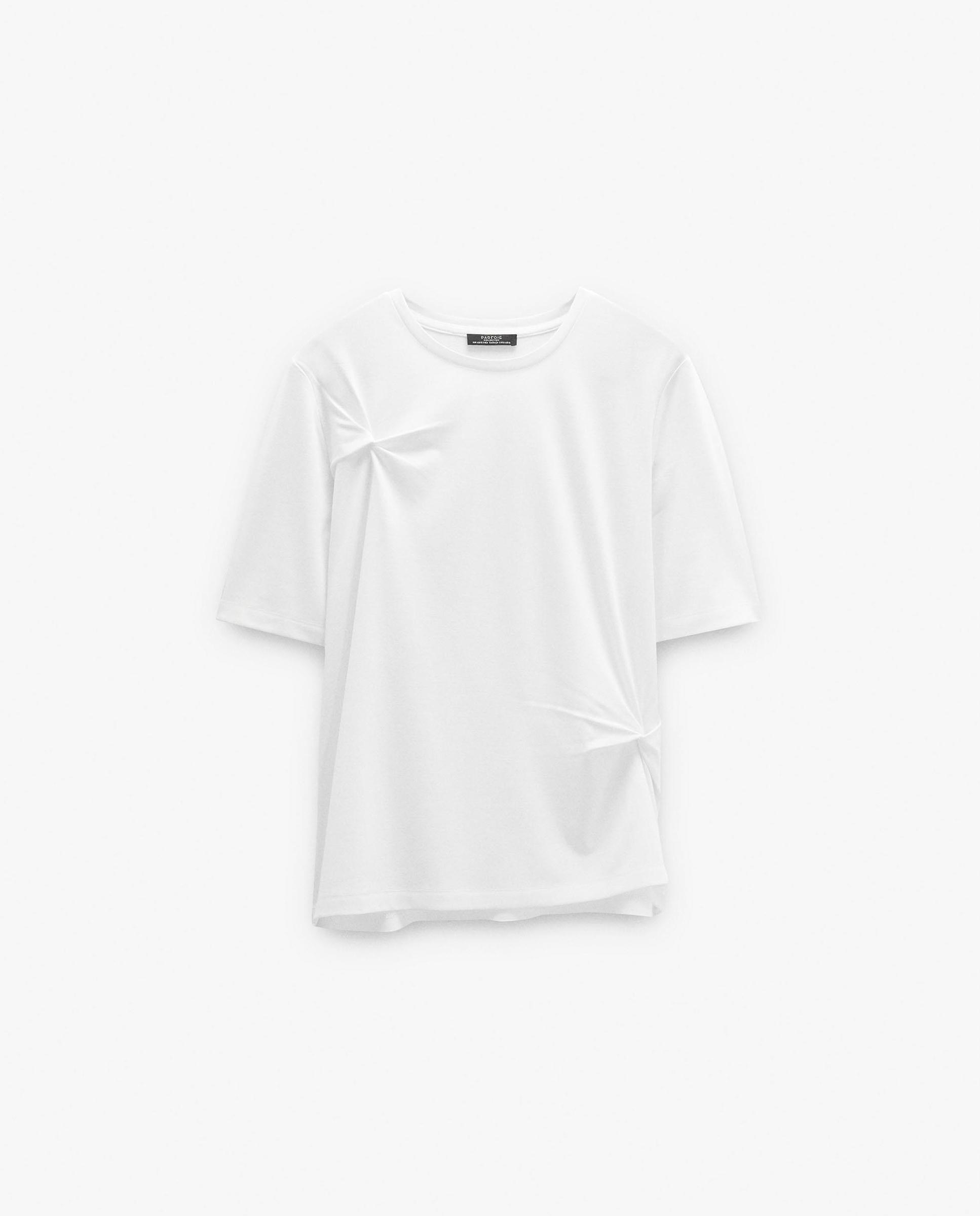 Camiseta de mujer de manga corta con fruncido - Parfois - Blanco Blanco-7