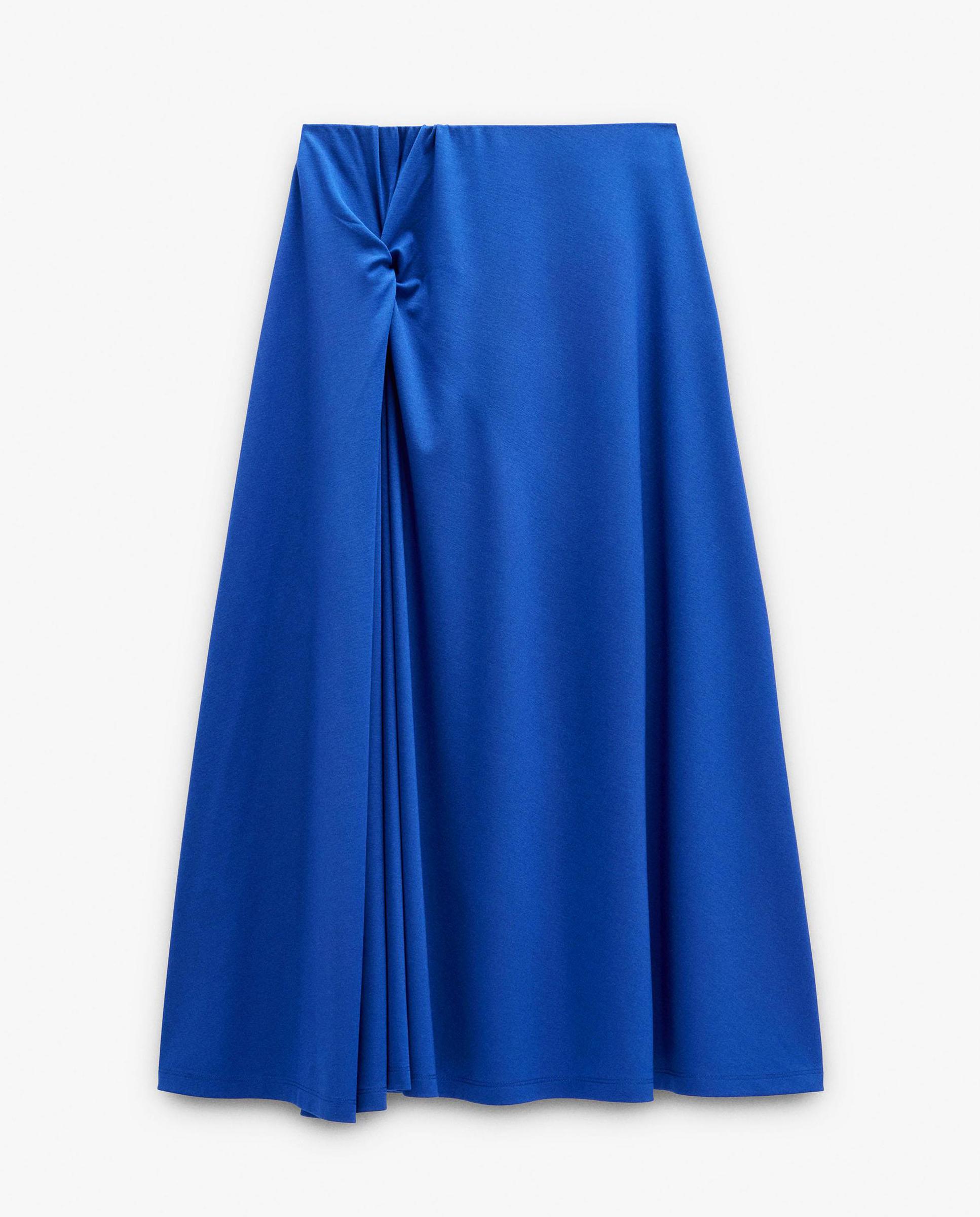 Falda midi con fruncido y vuelo - Parfois - Azul Azul-7