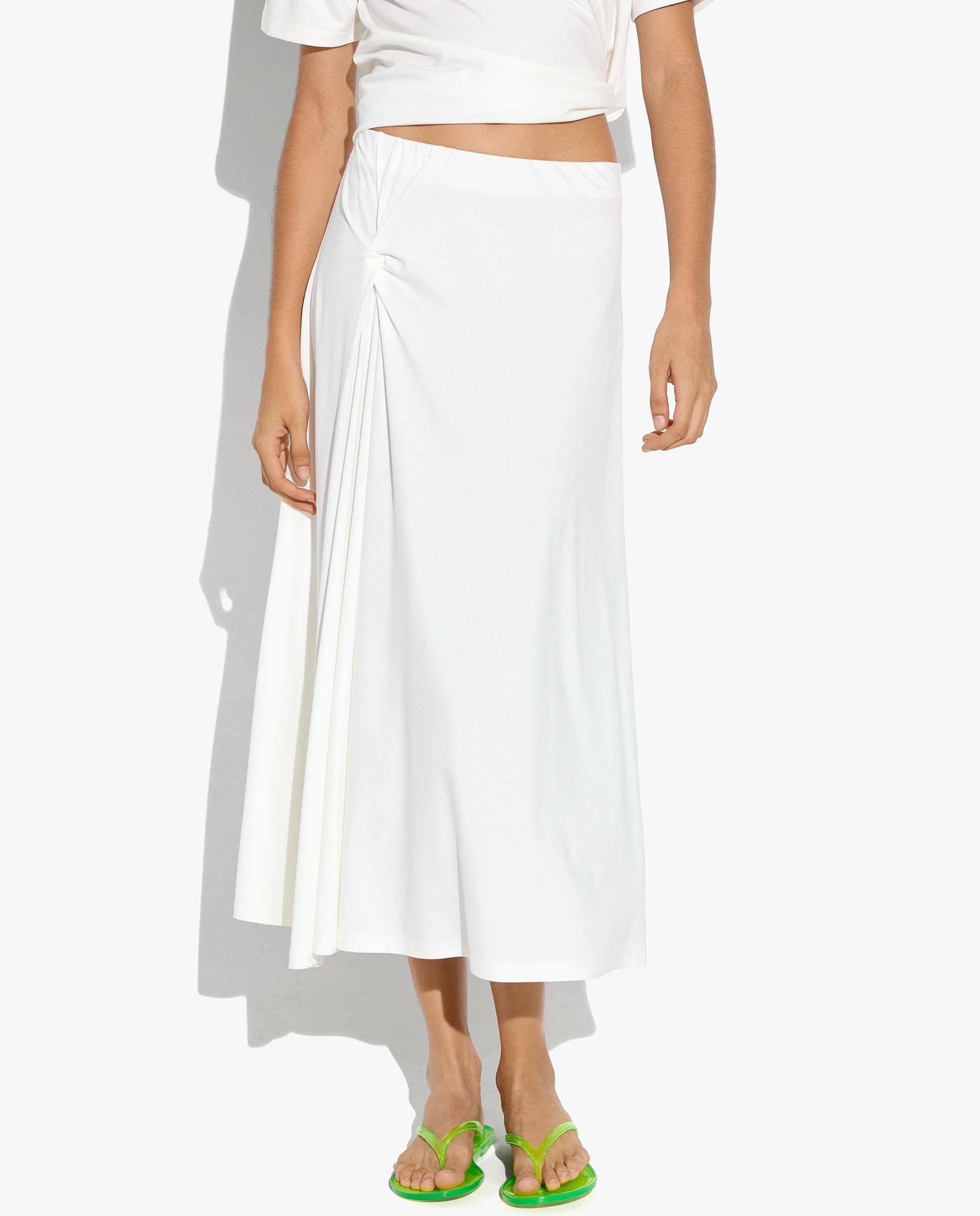 Falda midi con fruncido y vuelo - Parfois - Blanco Blanco-2