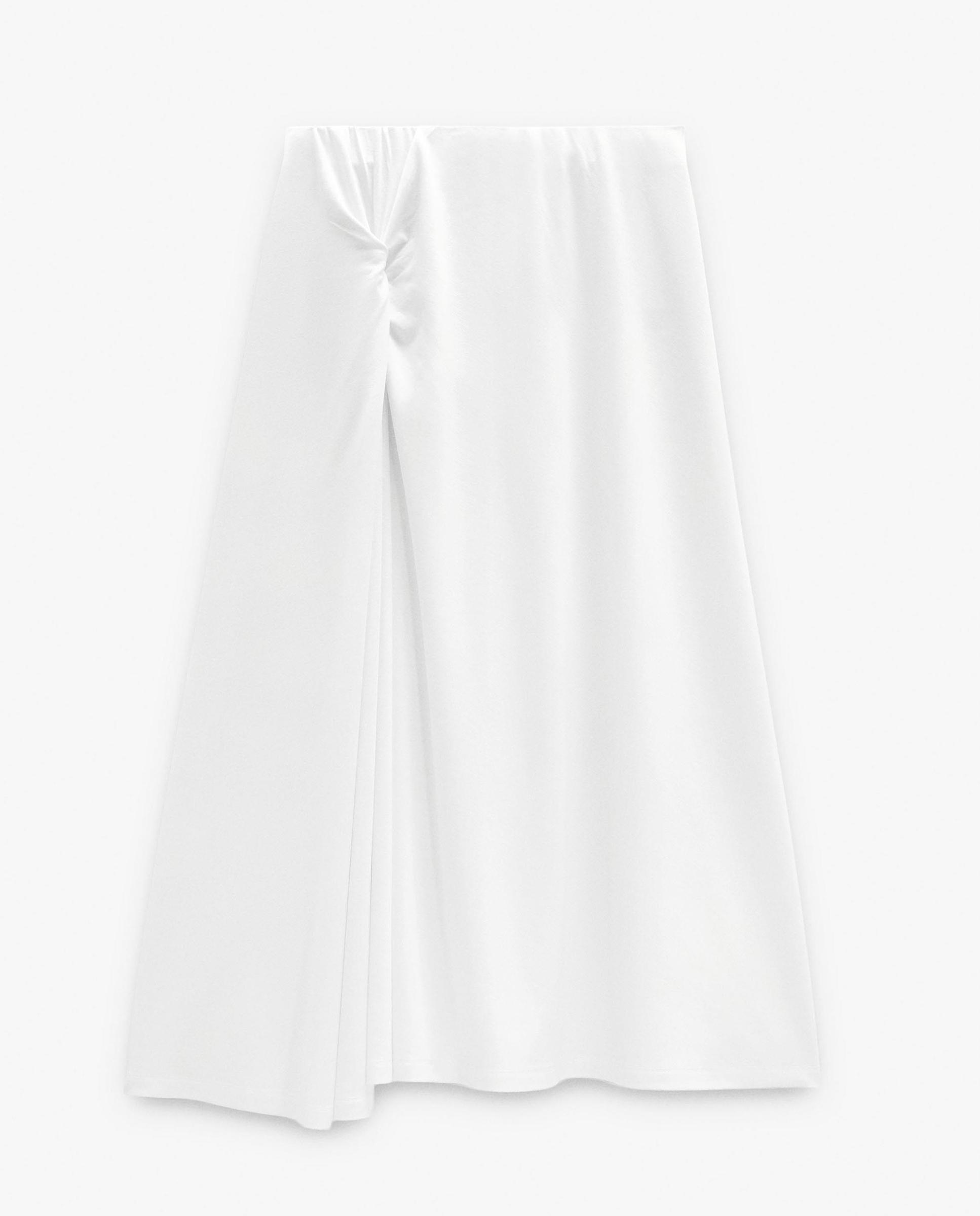 Falda midi con fruncido y vuelo - Parfois - Blanco Blanco-7