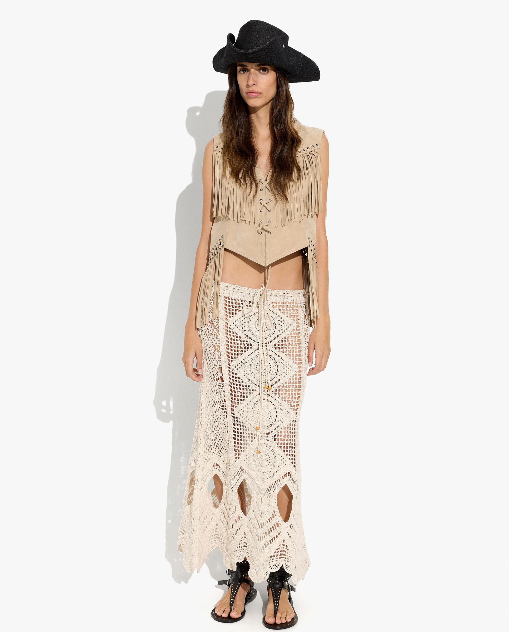 Chaleco de mujer 100% piel con flecos decorativos - Parfois - Marrón claro Marrón claro-2