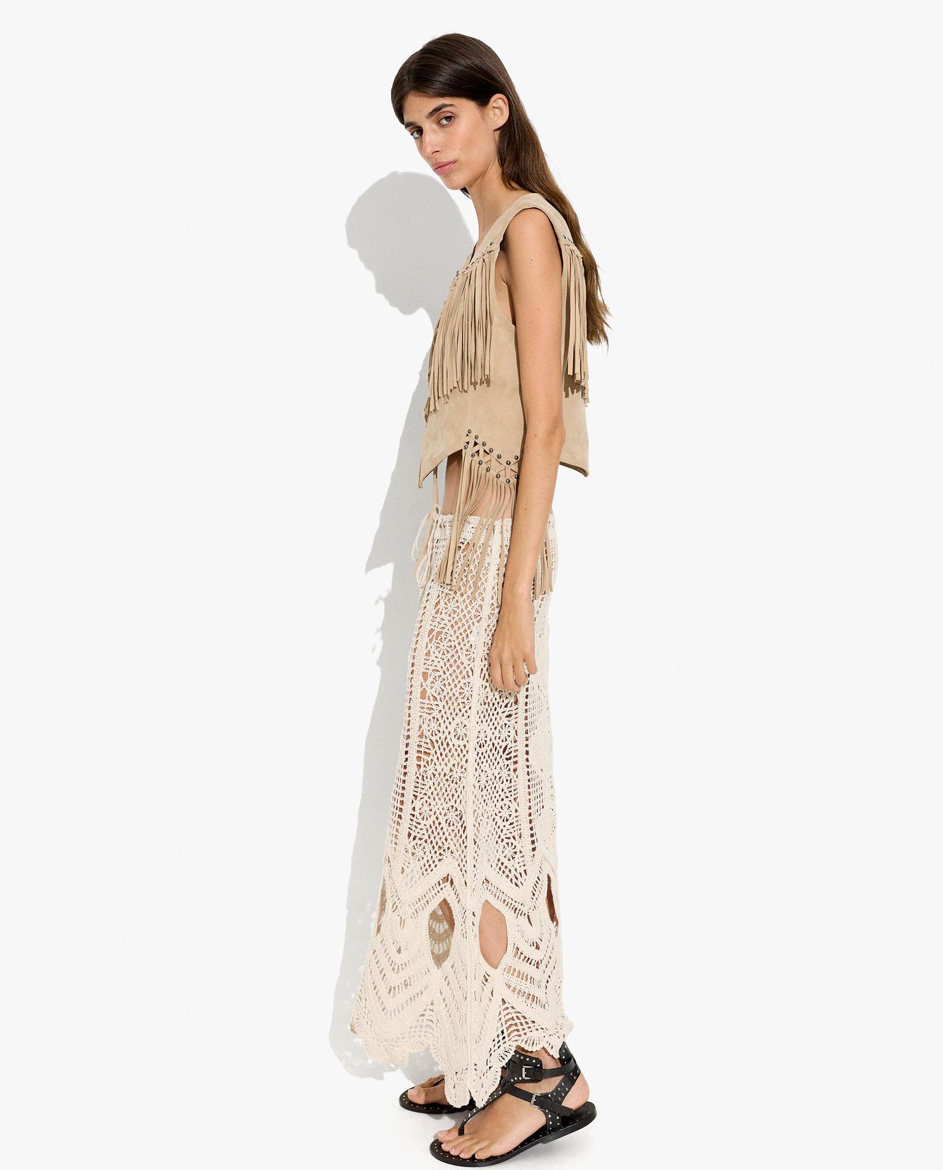Chaleco de mujer 100% piel con flecos decorativos - Parfois - Marrón claro Marrón claro-3