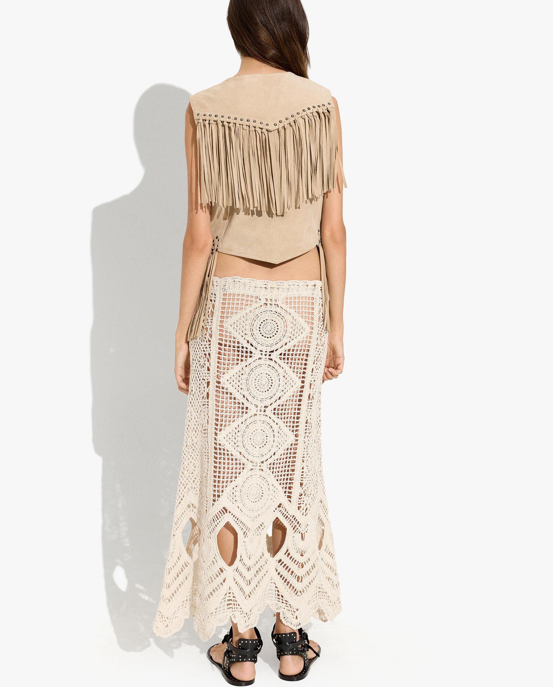 Chaleco de mujer 100% piel con flecos decorativos - Parfois - Marrón claro Marrón claro-4