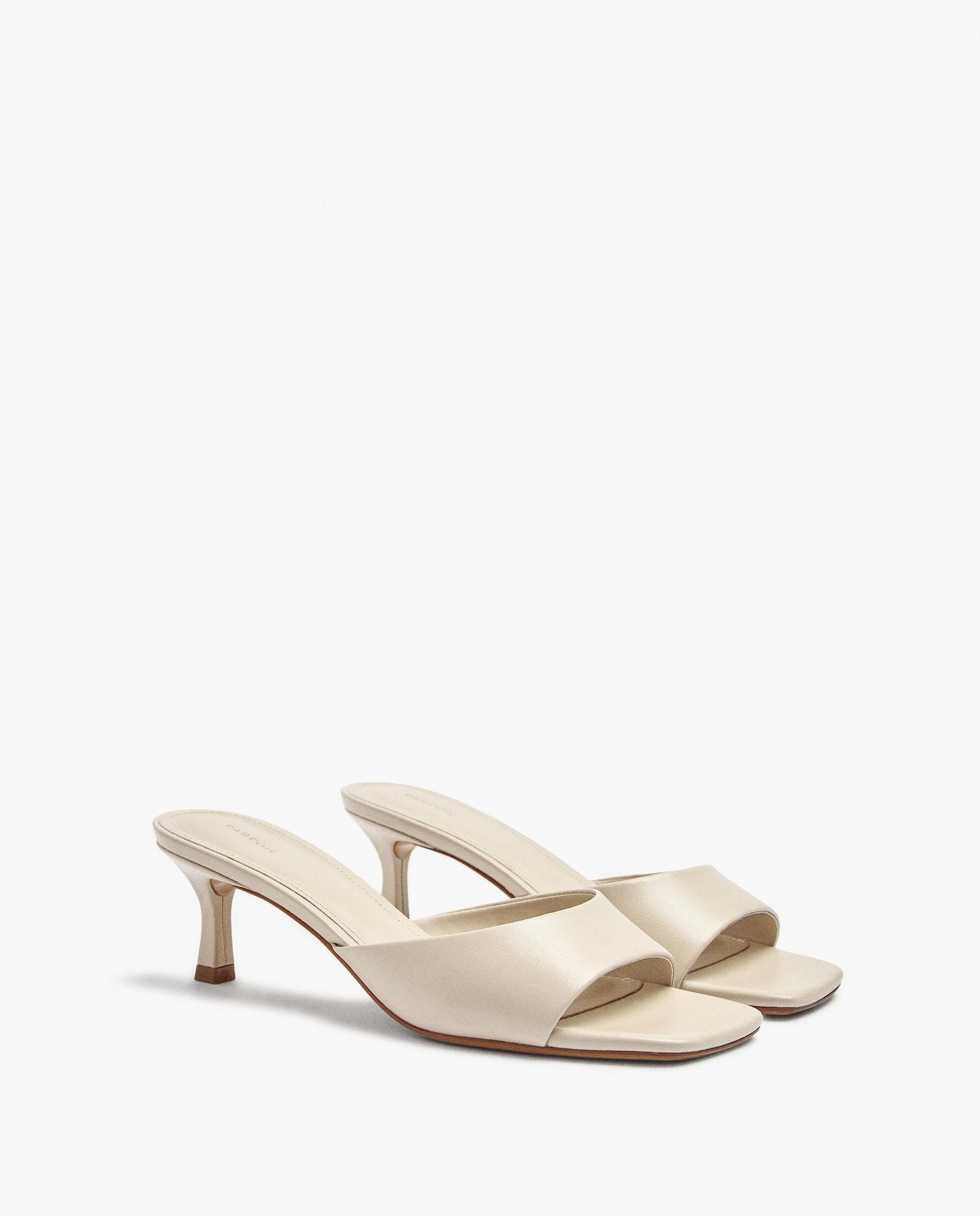 Sandalias de tacón de mujer con tira ancha en liso - Parfois - Crudo Crudo-2