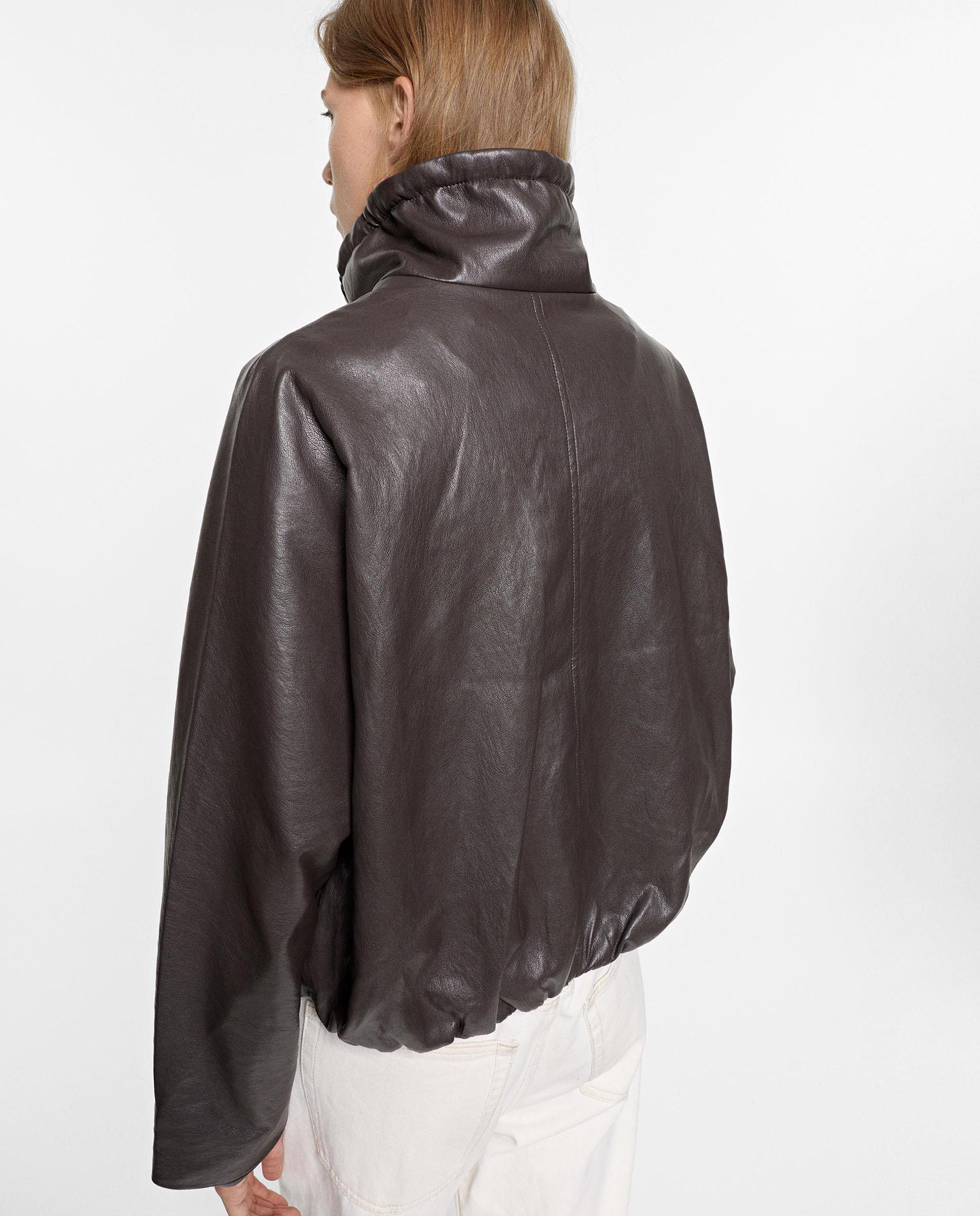 Chaqueta de mujer efecto piel con cierre de cremallera en liso - Parfois - Marrón oscuro Marrón oscuro-4