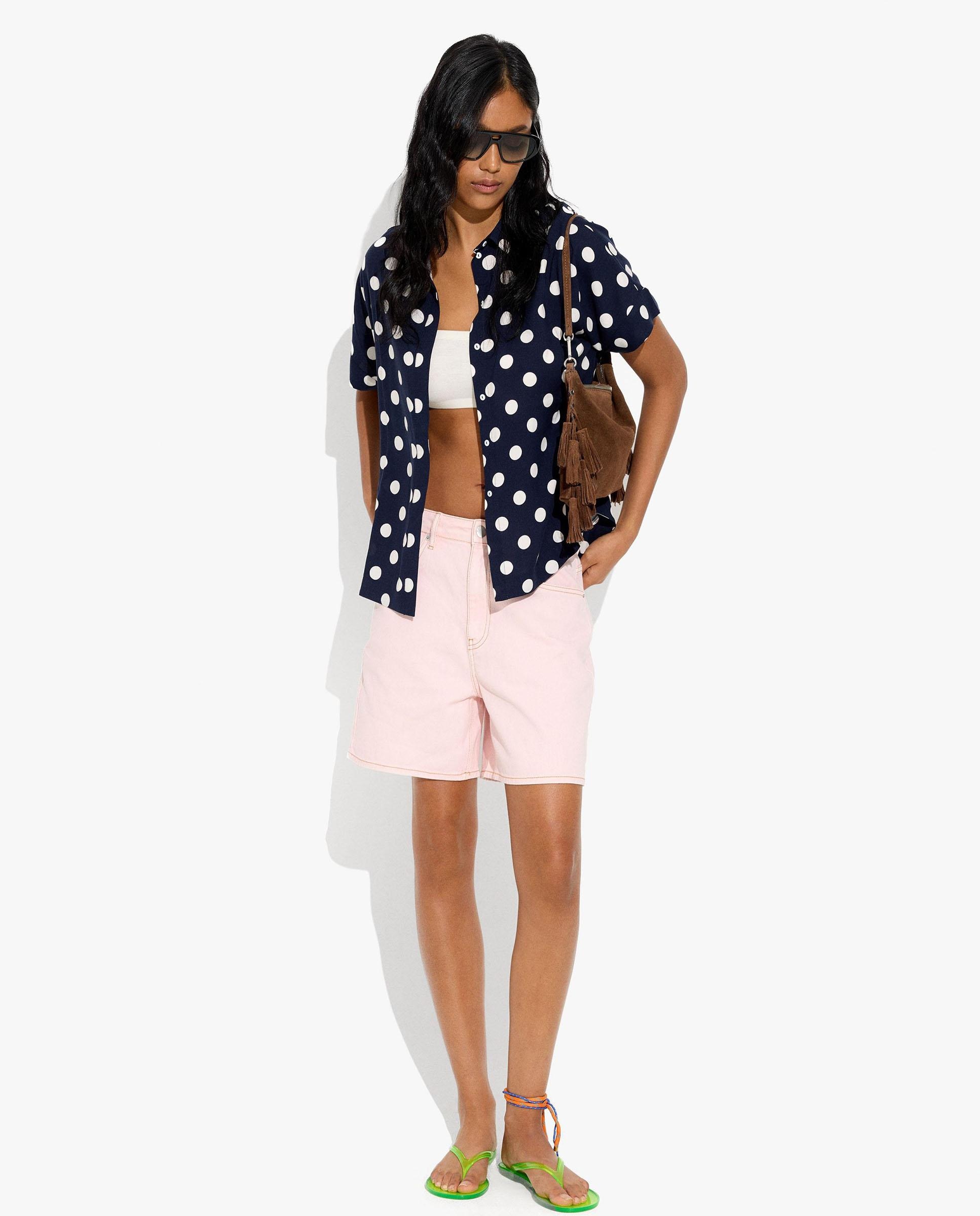 Camisa de mujer 100% viscosa de manga corta con estampado de lunares - Parfois - Azul marino Azul marino-2