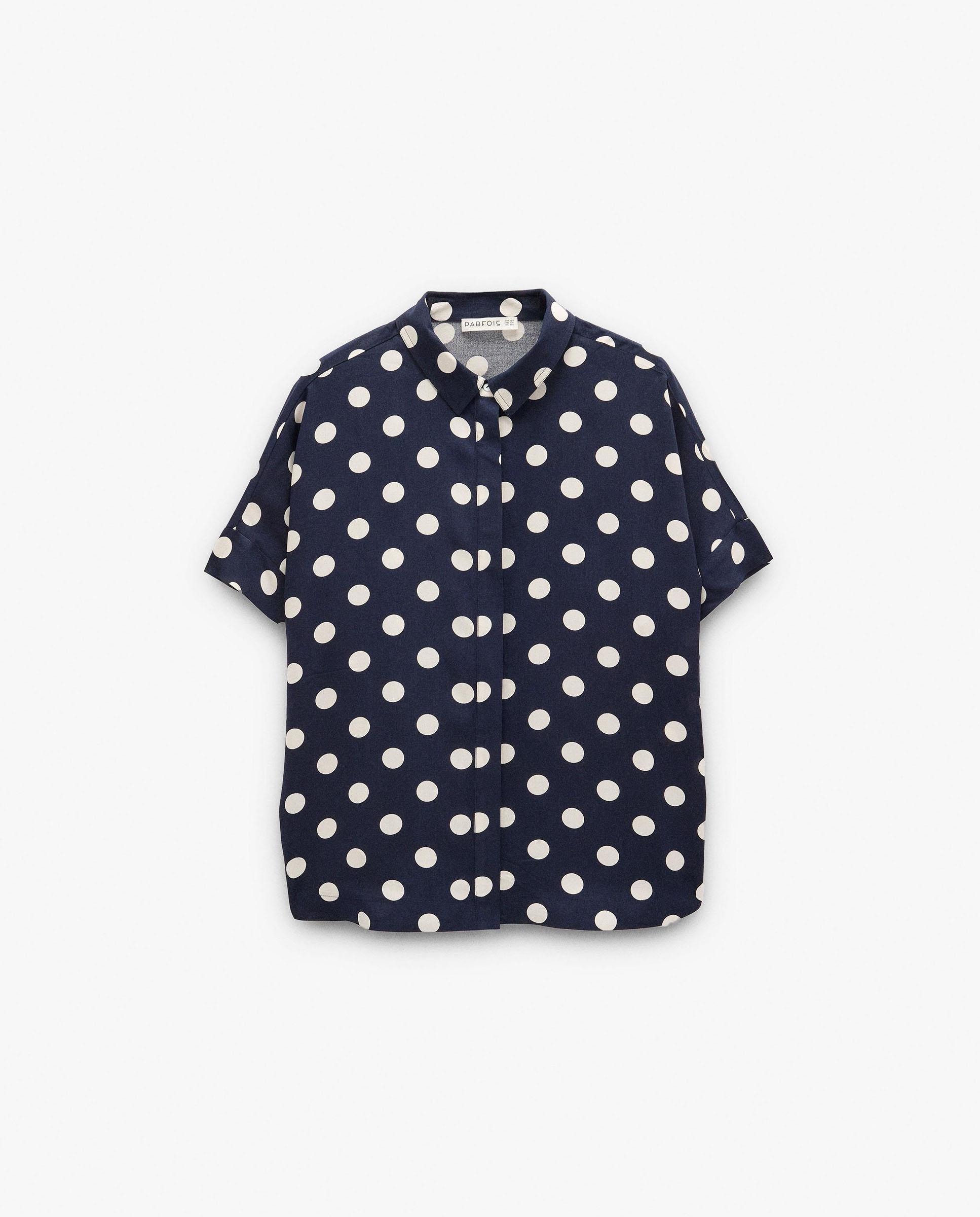 Camisa de mujer 100% viscosa de manga corta con estampado de lunares - Parfois - Azul marino Azul marino-6