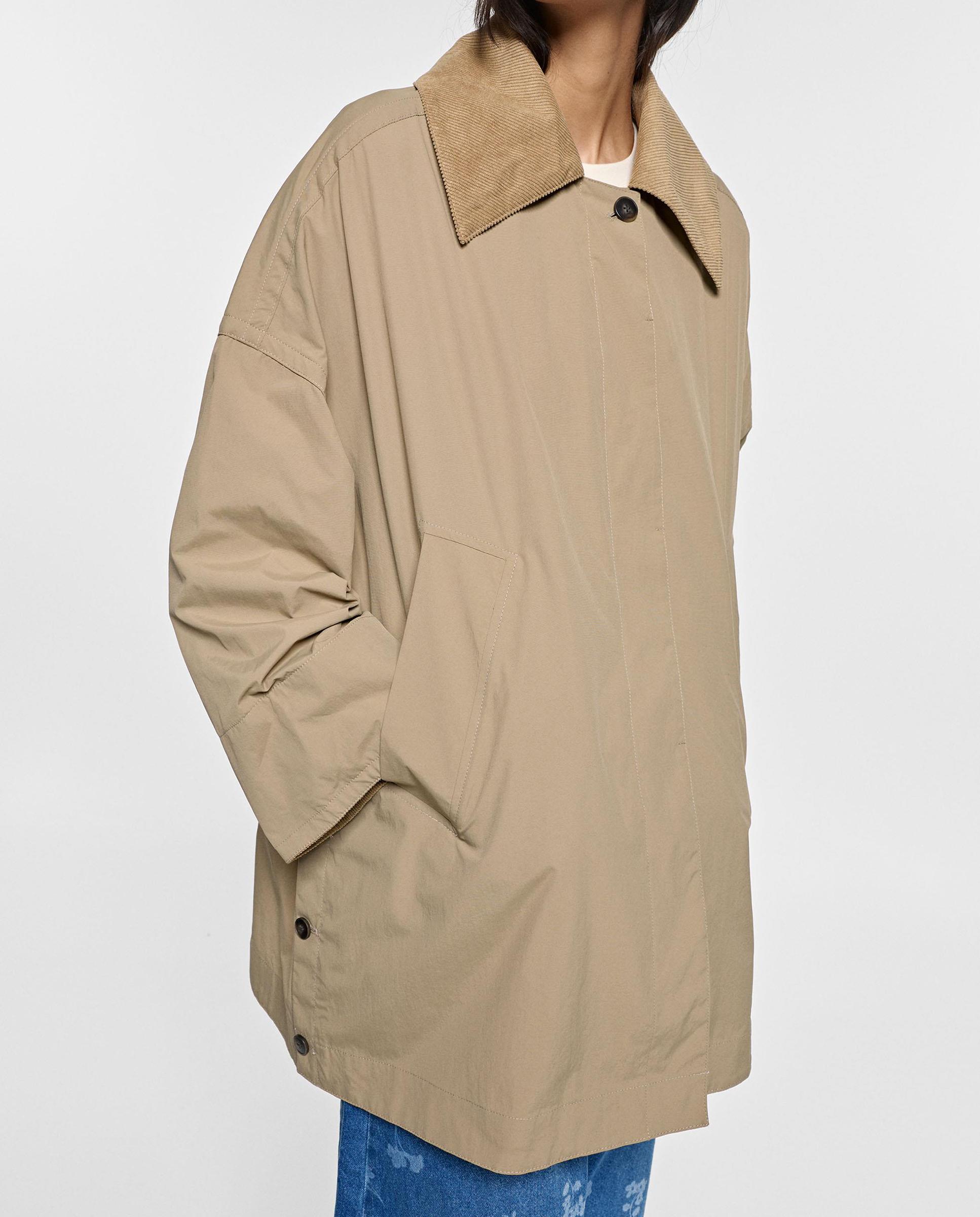 Parka de mujer con contraste de texturas y botones - Parfois - Beige Beige-3
