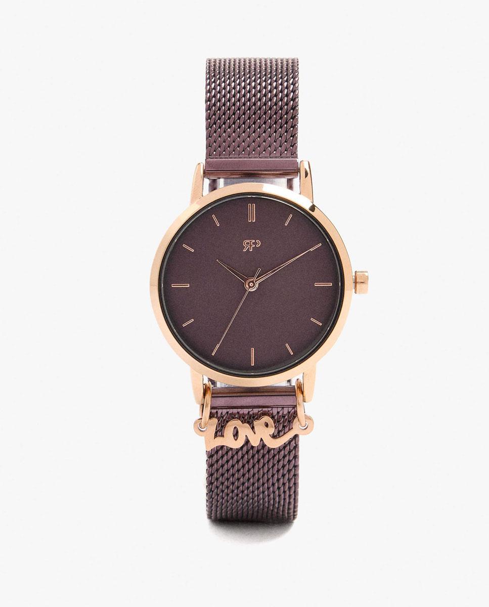 Imagen 1 de Reloj de mujer de acero inoxidable con abalorio decorativo de lettering - Parfois - Burdeos Burdeos