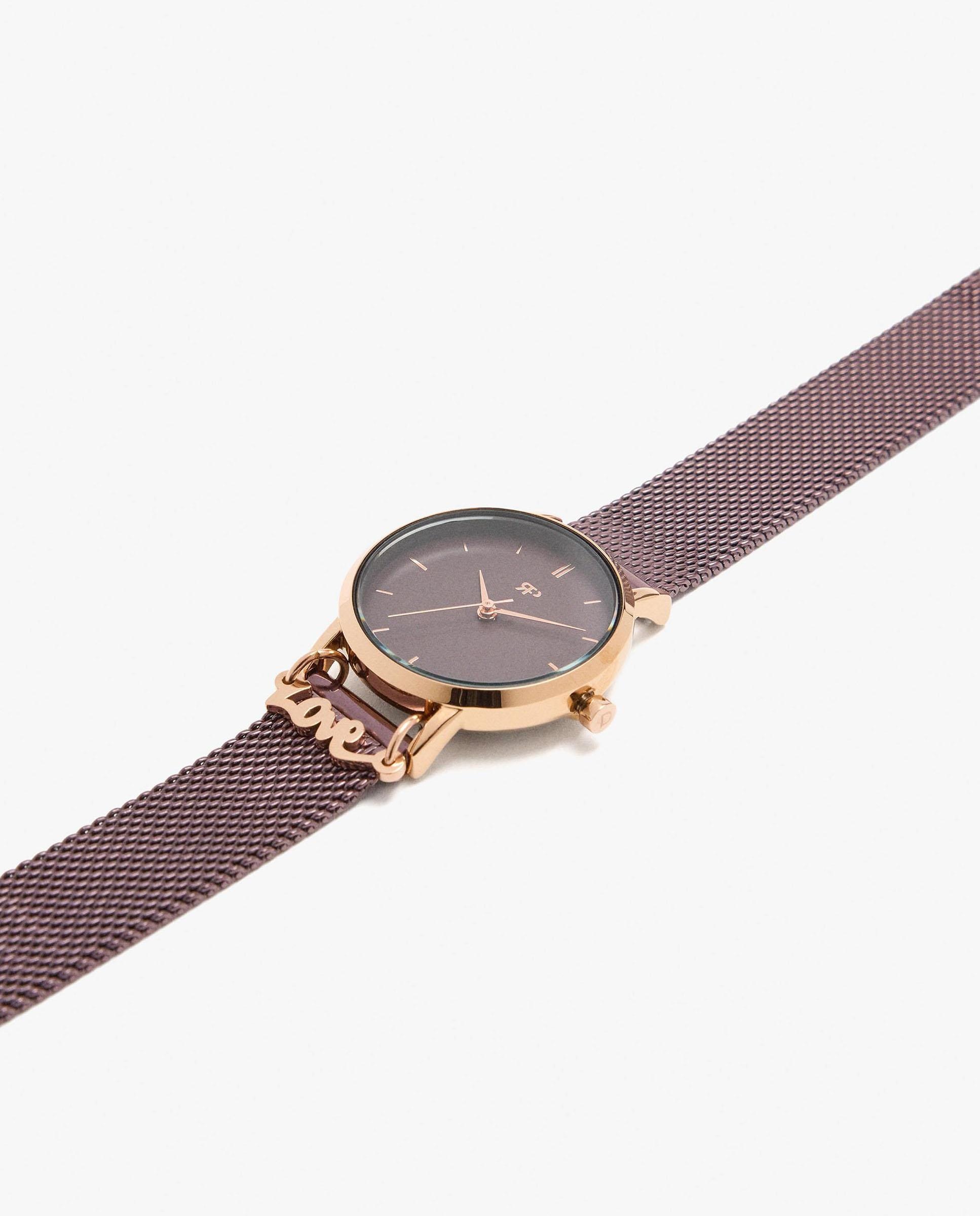 Imagen 2 de Reloj de mujer de acero inoxidable con abalorio decorativo de lettering - Parfois - Burdeos Burdeos