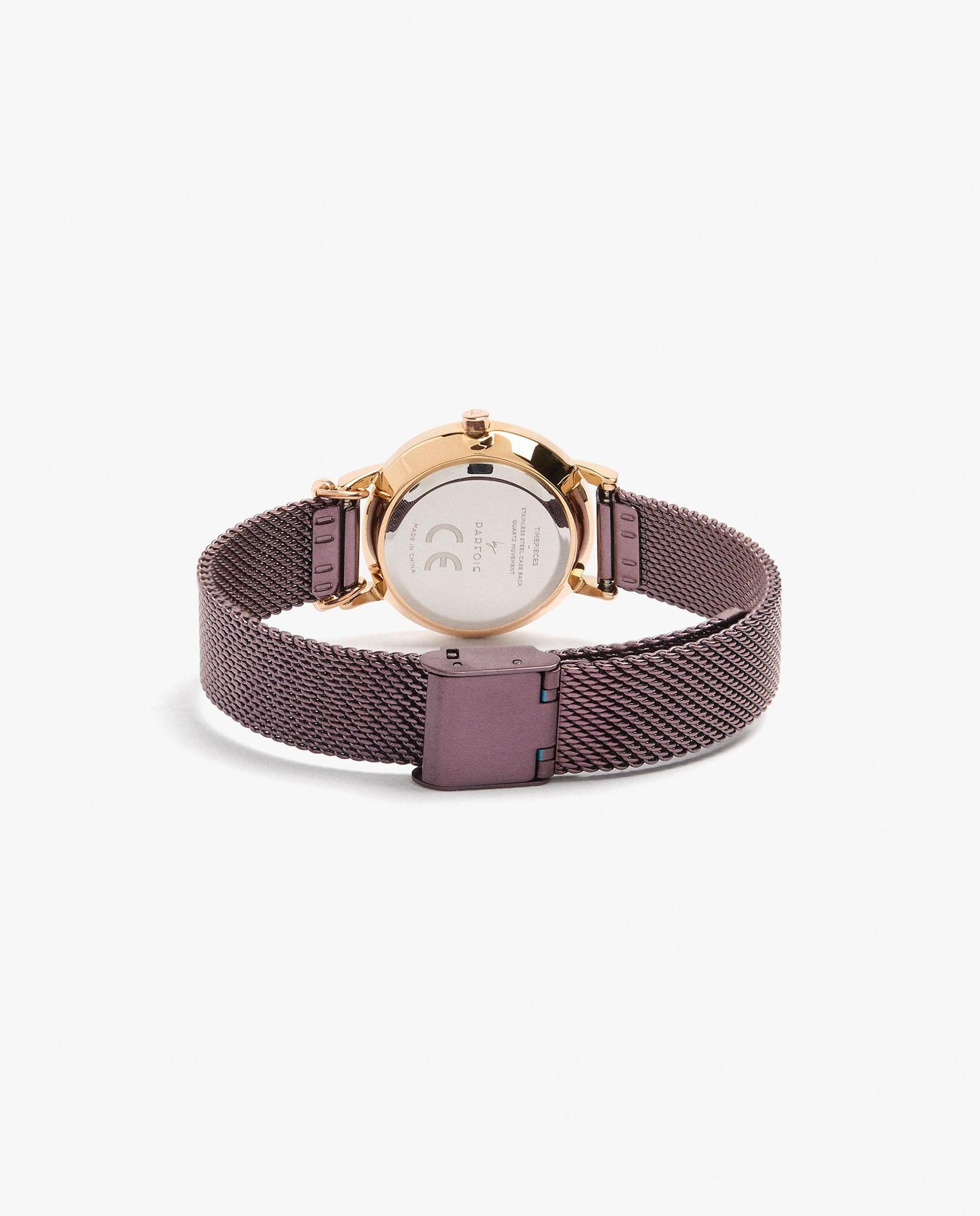 Imagen 3 de Reloj de mujer de acero inoxidable con abalorio decorativo de lettering - Parfois - Burdeos Burdeos