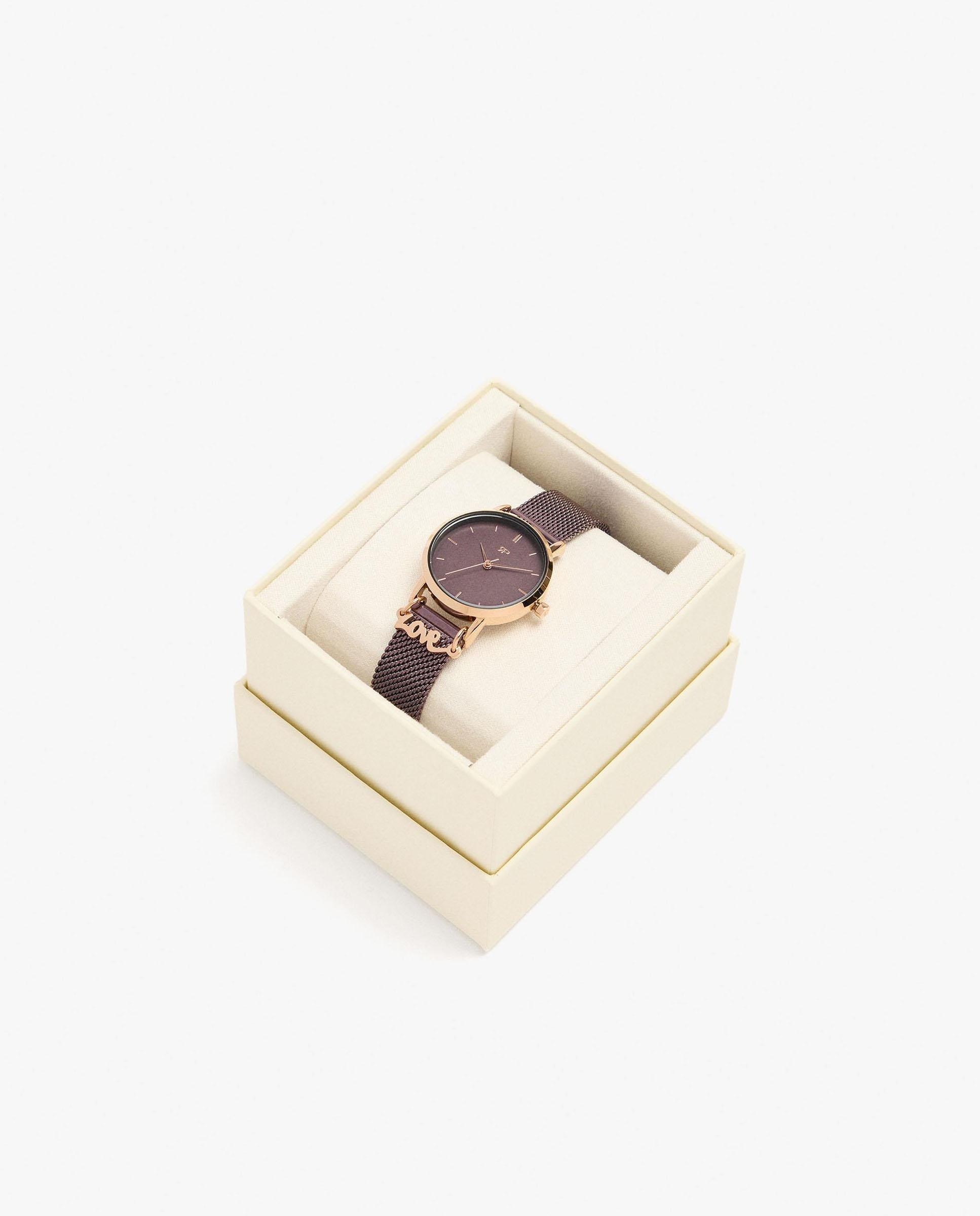 Imagen 4 de Reloj de mujer de acero inoxidable con abalorio decorativo de lettering - Parfois - Burdeos Burdeos