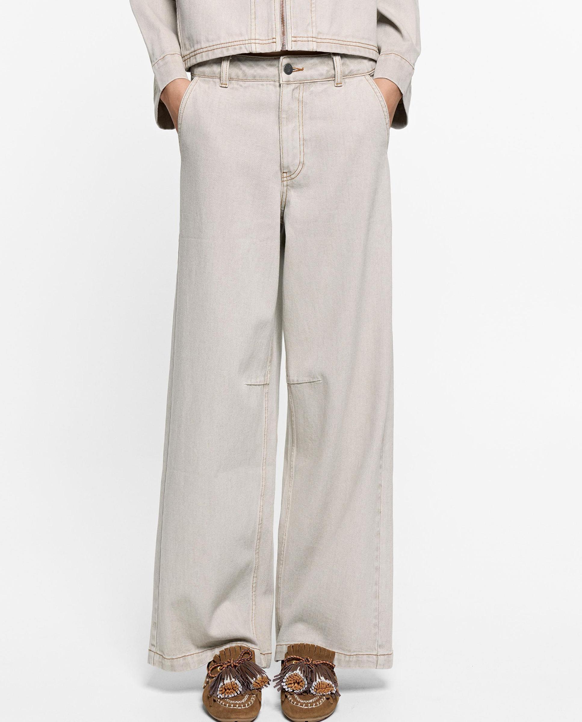 Vaqueros anchos de mujer 100% algodón en liso - Parfois - Gris Gris-2