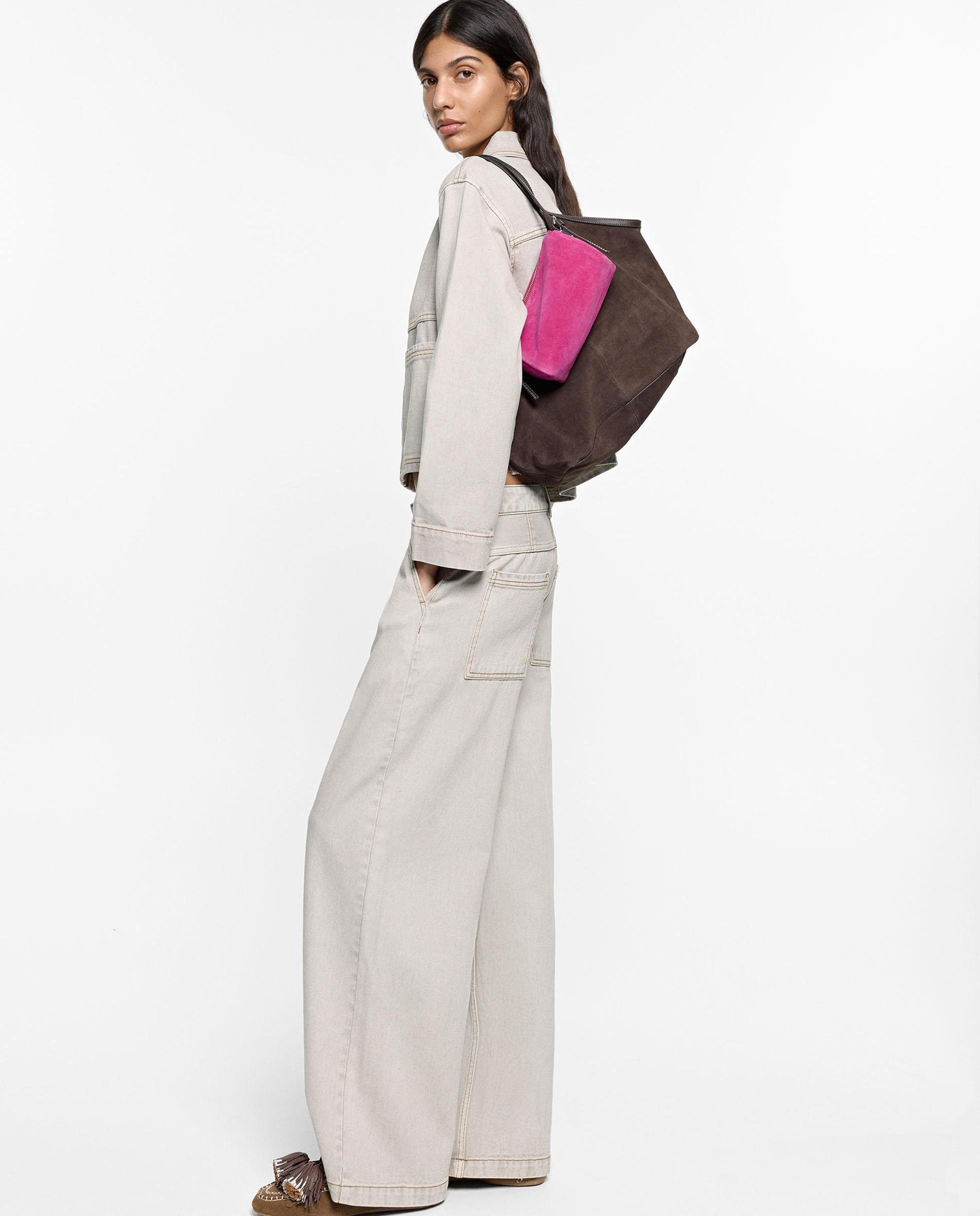 Vaqueros anchos de mujer 100% algodón en liso - Parfois - Gris Gris-4
